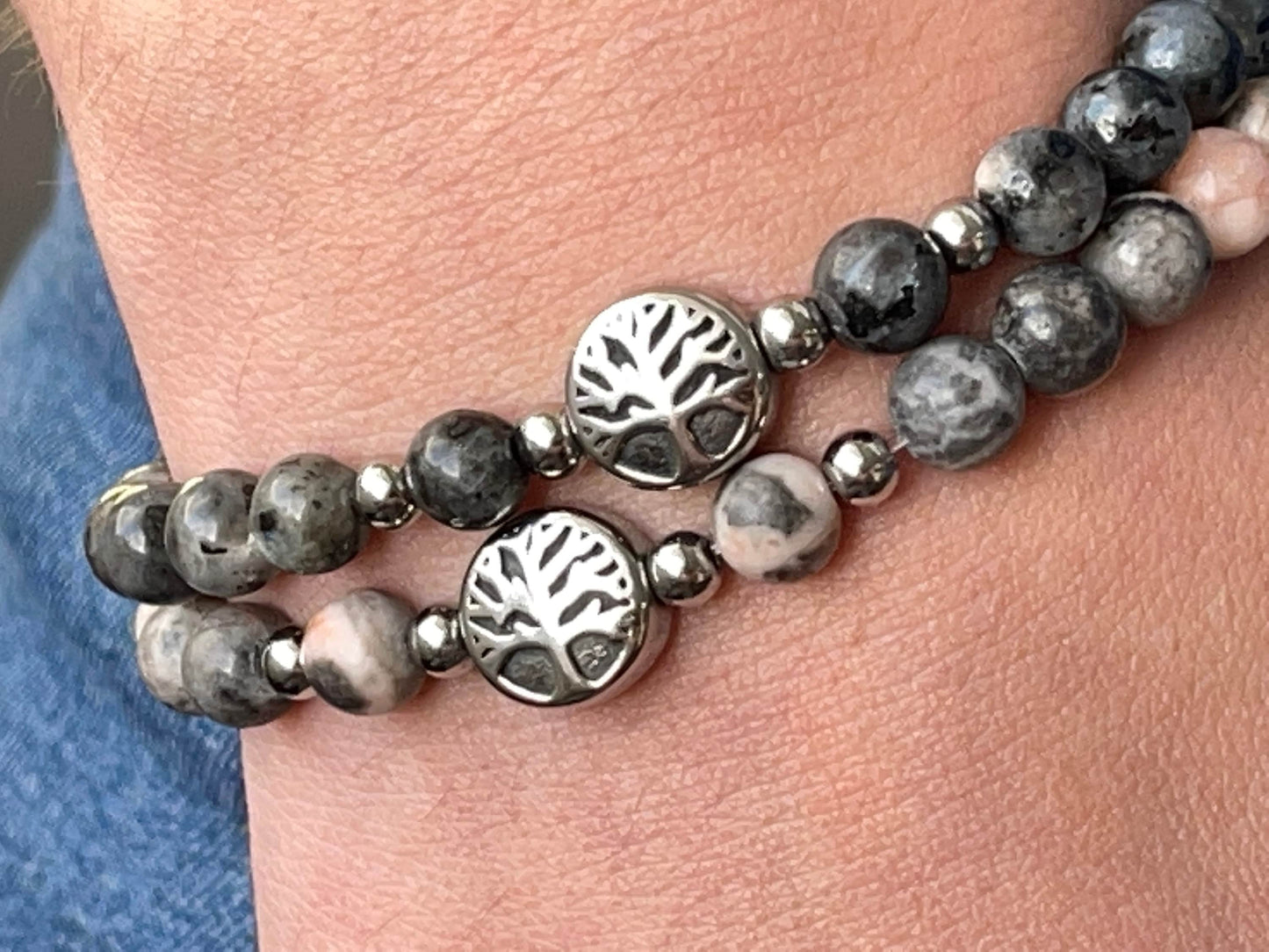 Armband Labradorit Lebensbaum Edelstahl Silber oder Gold - Perlenarmband für Fantasie Kreativität Selbstvertrauen - Spiritueller Schmuck