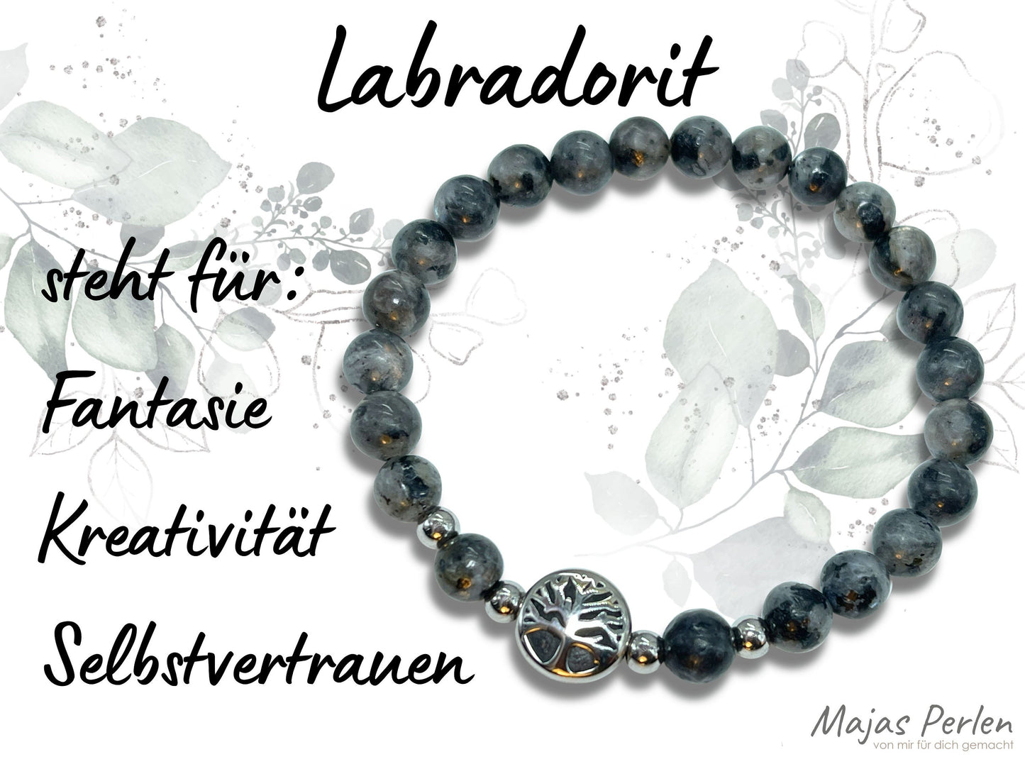 Armband Labradorit Lebensbaum Edelstahl Silber oder Gold - Perlenarmband für Fantasie Kreativität Selbstvertrauen - Spiritueller Schmuck