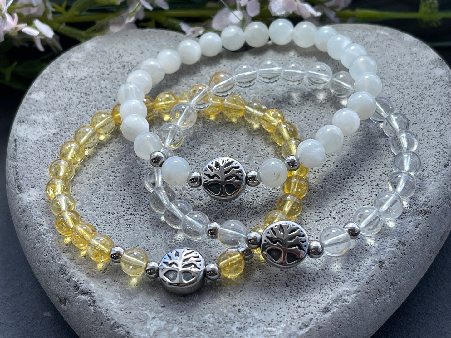 Armband Bergkristall Lebensbaum Edelstahl Silber oder Gold - Perlenarmband für Reinheit Bewustsein Klarheit - Spiritueller Schmuck unisex