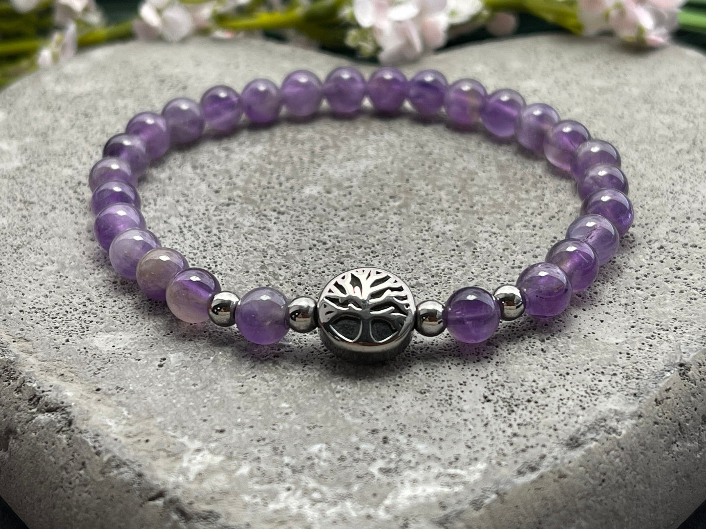 Armband Amethyst Lebensbaum Edelstahl Silber oder Gold - Perlenarmband für Liebe Inspiration Energie - Spiritueller Schmuck
