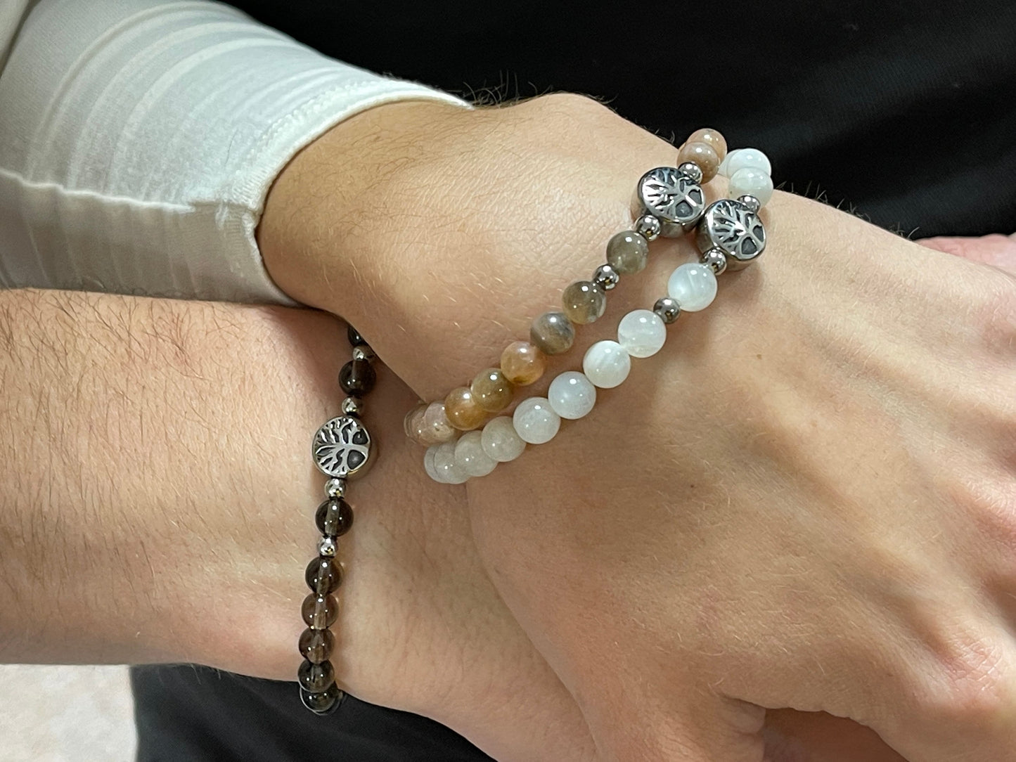 Armband Sonnenstein Lebensbaum Edelstahl Silber oder Gold - Perlenarmband für Optimismus Lebensfreude Gelassenheit - Spiritueller Schmuck