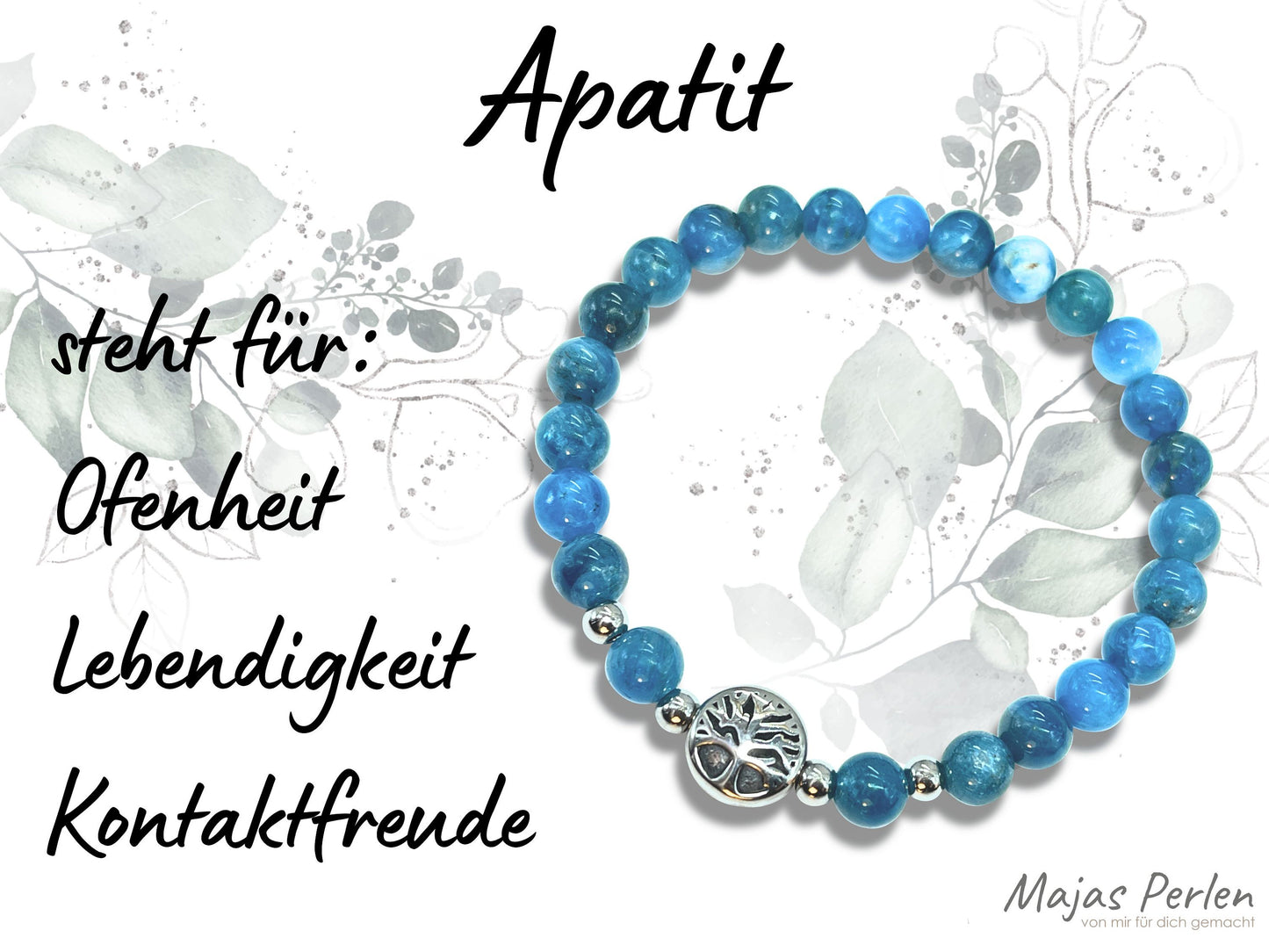 Armband Apatit Lebensbaum Edelstahl Silber oder Gold - Perlenarmband für Offenheit Kontaktfreude Lebendigkeit - Spiritueller Schmuck