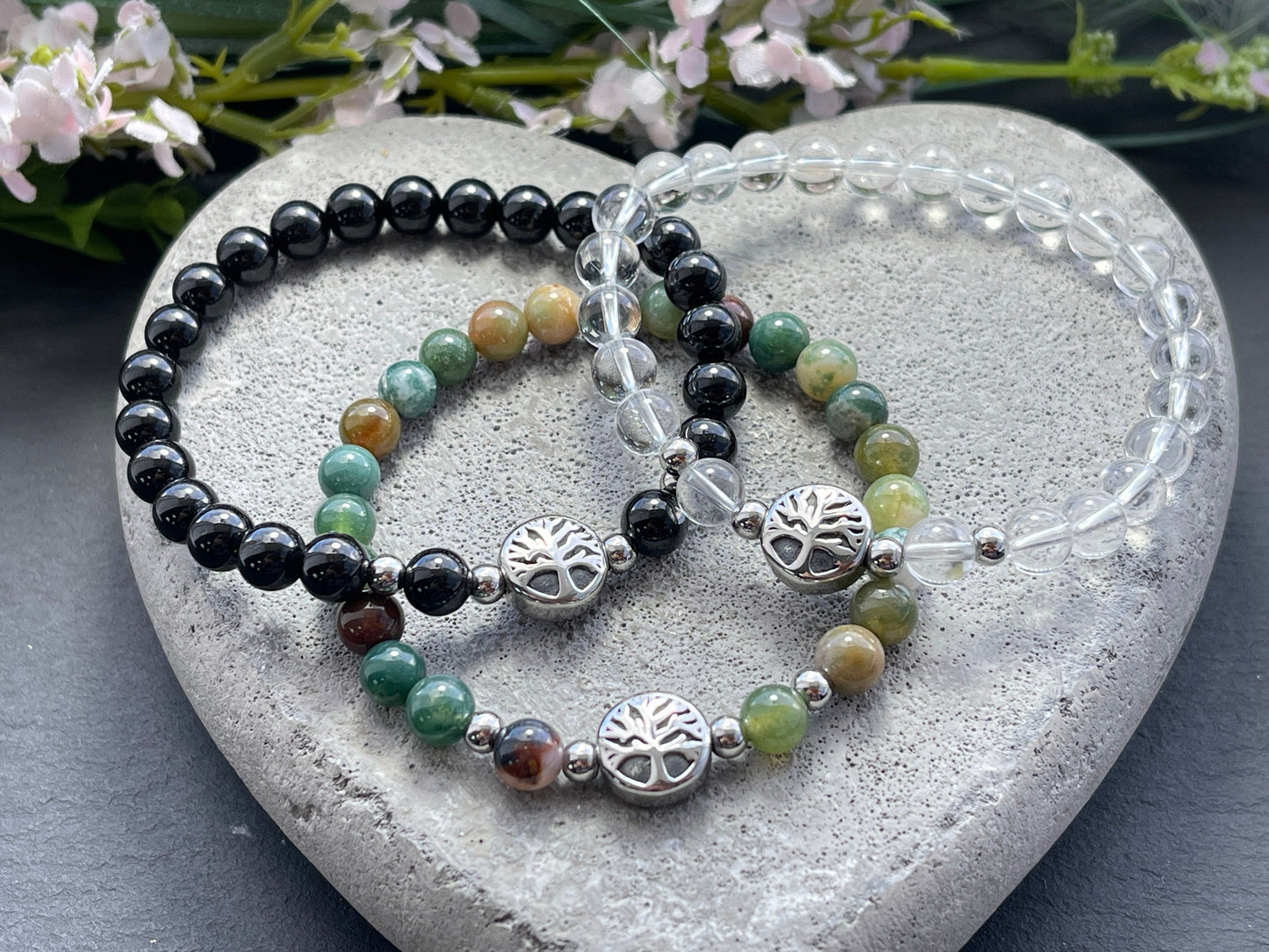 Armband Indischer Achat Lebensbaum Edelstahl Silber oder Gold - Perlenarmband für Selbstvertrauen Selbstakzeptanz - Spiritueller Schmuck