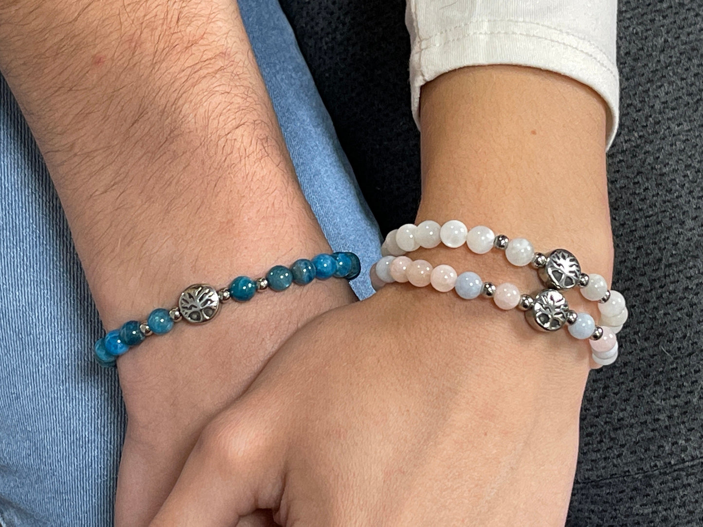 Armband Morganit Lebensbaum Edelstahl Silber oder Gold - Perlenarmband für Gelassenheit mentale Ruhe Vertrauen - Spiritueller Schmuck
