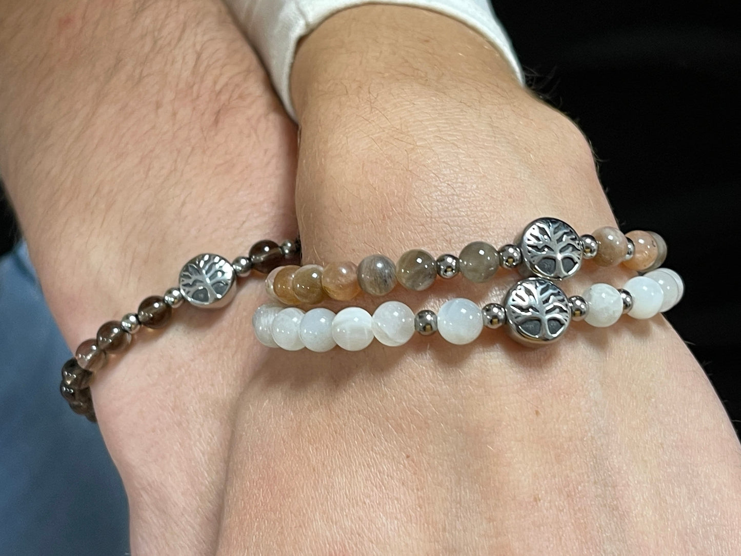 Armband Sonnenstein Lebensbaum Edelstahl Silber oder Gold - Perlenarmband für Optimismus Lebensfreude Gelassenheit - Spiritueller Schmuck