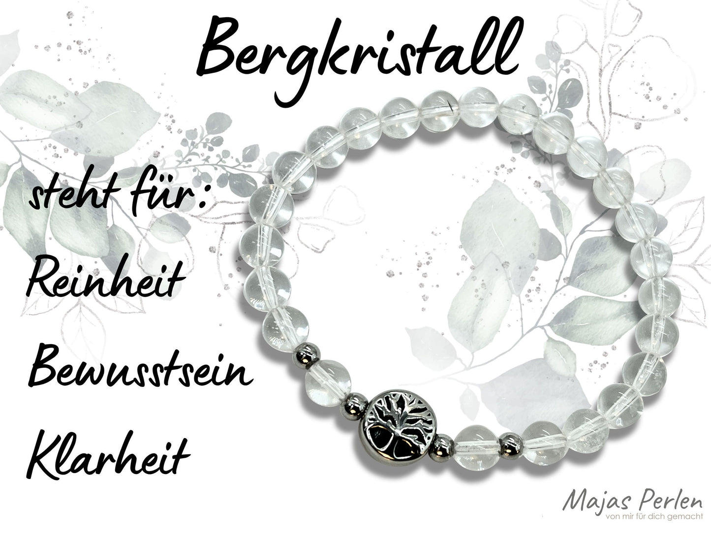 Armband Bergkristall Lebensbaum Edelstahl Silber oder Gold - Perlenarmband für Reinheit Bewustsein Klarheit - Spiritueller Schmuck unisex