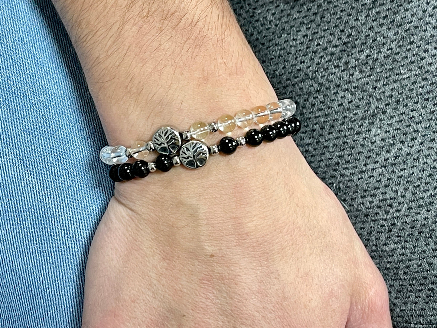 Armband Bergkristall Lebensbaum Edelstahl Silber oder Gold - Perlenarmband für Reinheit Bewustsein Klarheit - Spiritueller Schmuck unisex