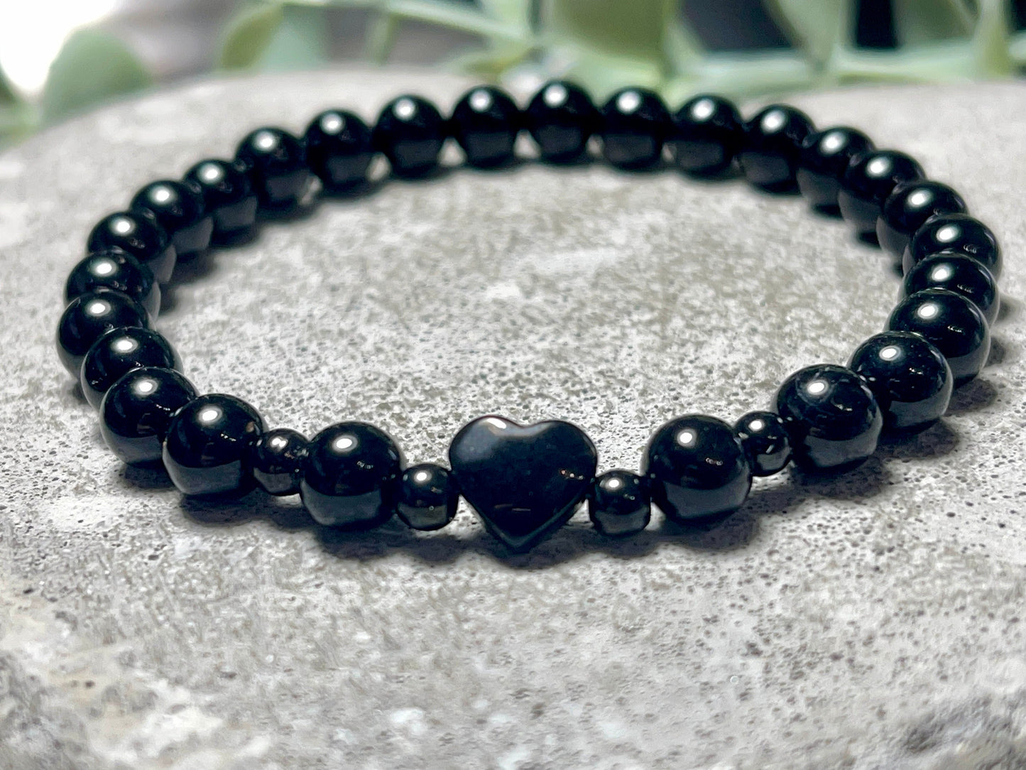 Armband Turmalin Schörl Herz Edelstahl Ionisiert - Perlenarmband für Schutz Kraft Stärke - Spiritueller Schmuck