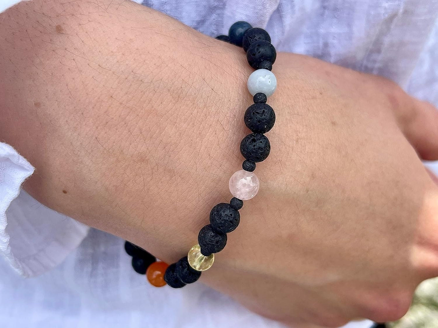 Armband Chakra Diffusor Amethyst Dumortierit Aquamarin Rosenquarz Citrin Aventurin Jaspis Lava 6mm Edelstahl Ionisiert Spiritueller Schmuck