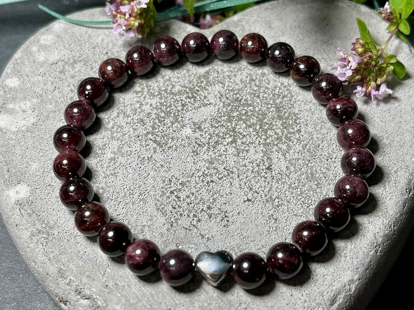 Granat Armband echt mit Perlen 8mm und Herzperle Edelstahl Silber Gold Roségold - Perlenarmband Fantasie Kreativität - Spiritueller Schmuck