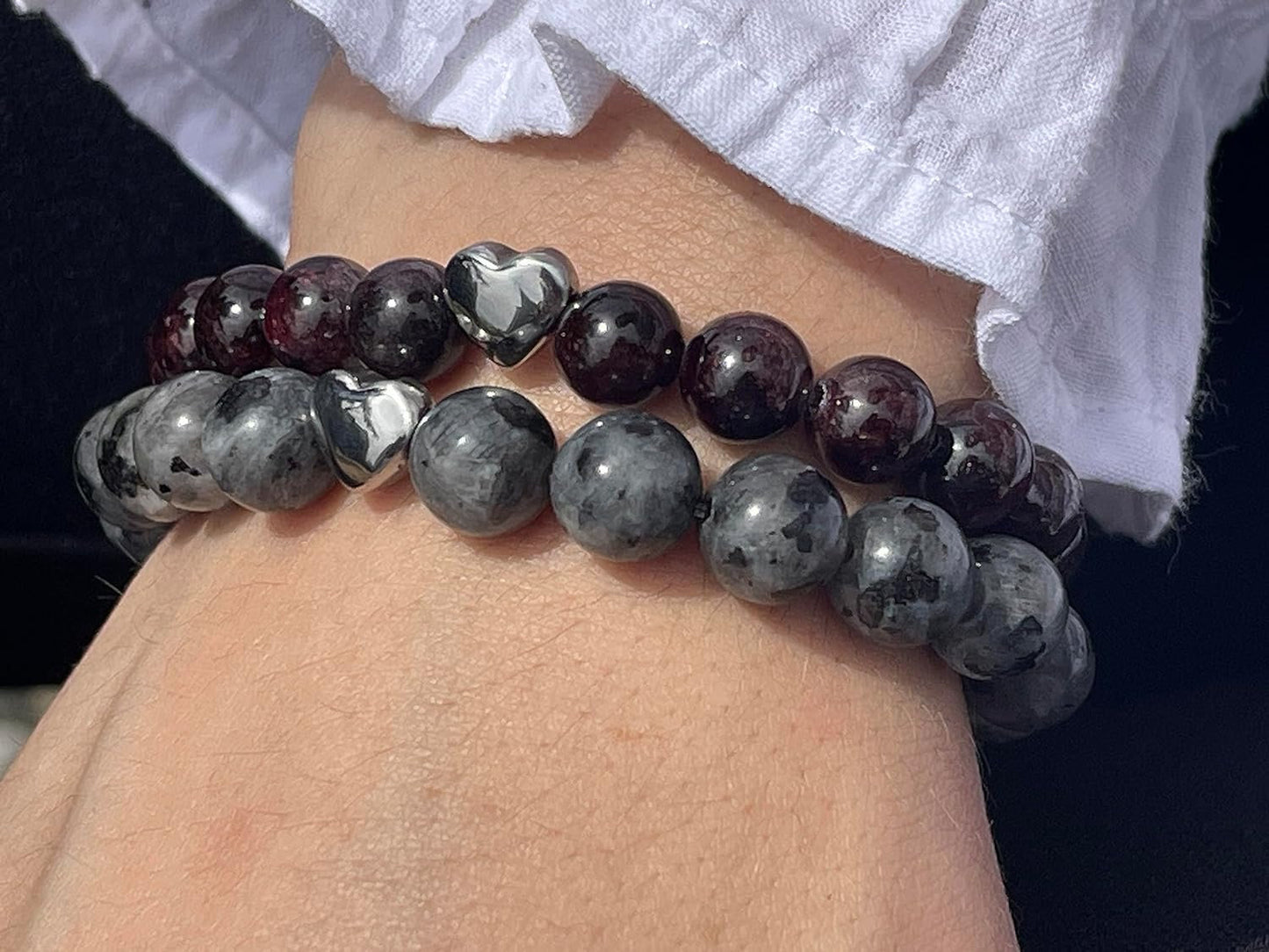 Granat Armband echt mit Perlen 8mm und Herzperle Edelstahl Silber Gold Roségold - Perlenarmband Fantasie Kreativität - Spiritueller Schmuck