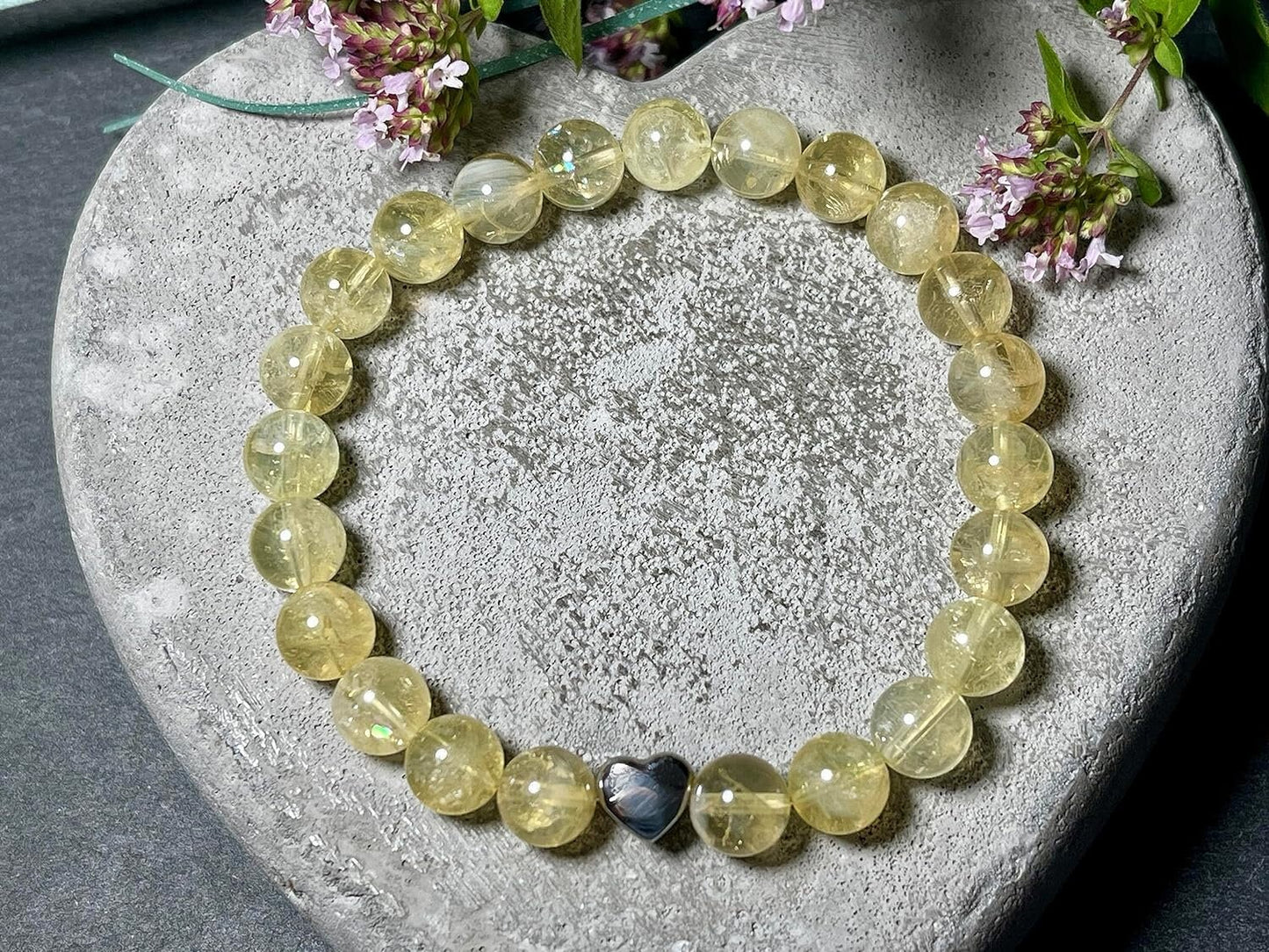 Citrin Armband echt mit Perlen 8mm und Herzperle Edelstahl Silber Gold Roségold - Perlenarmband Bewusstsein Klarheit - spiritueller Schmuck