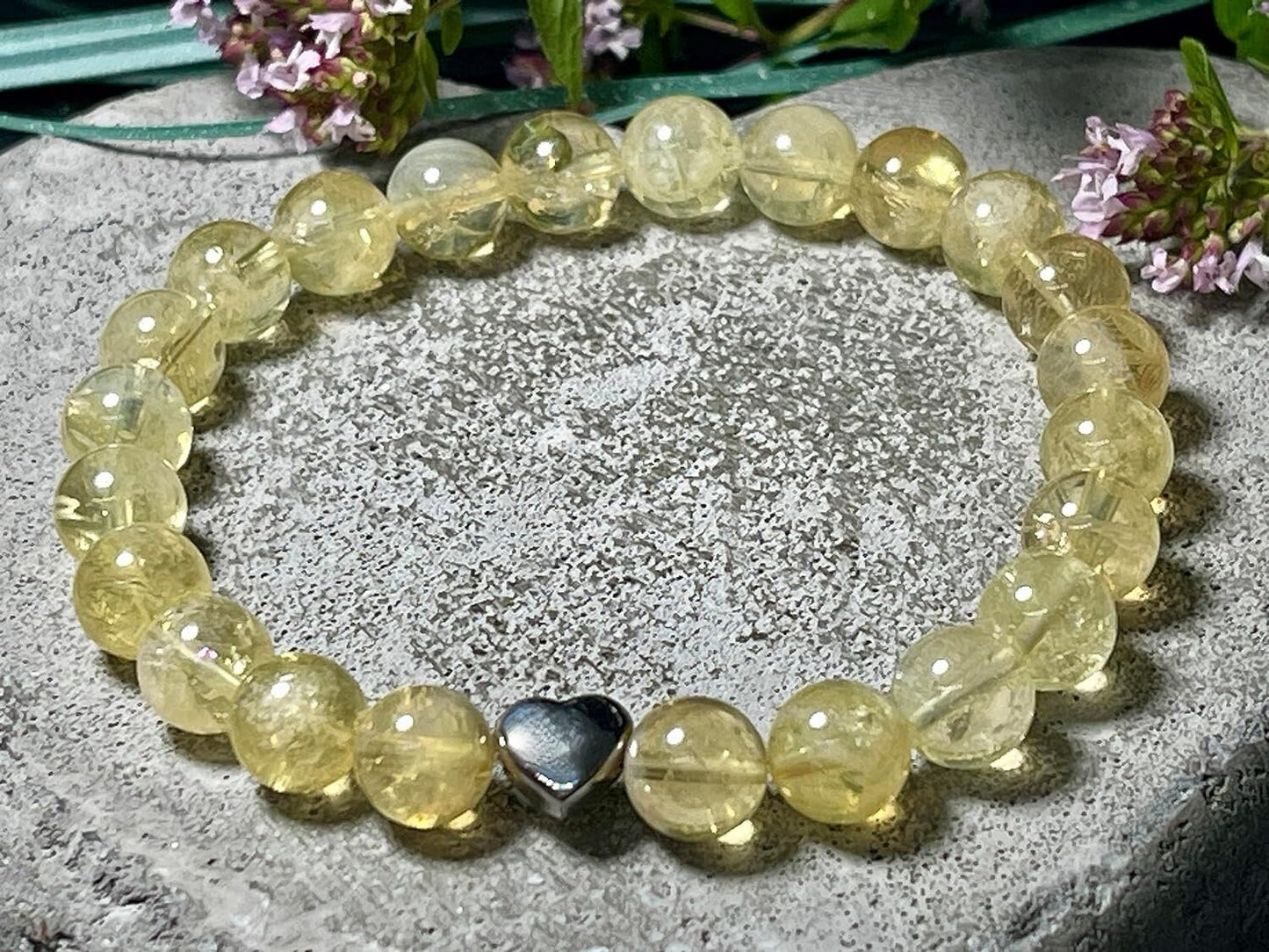 Citrin Armband echt mit Perlen 8mm und Herzperle Edelstahl Silber Gold Roségold - Perlenarmband Bewusstsein Klarheit - spiritueller Schmuck