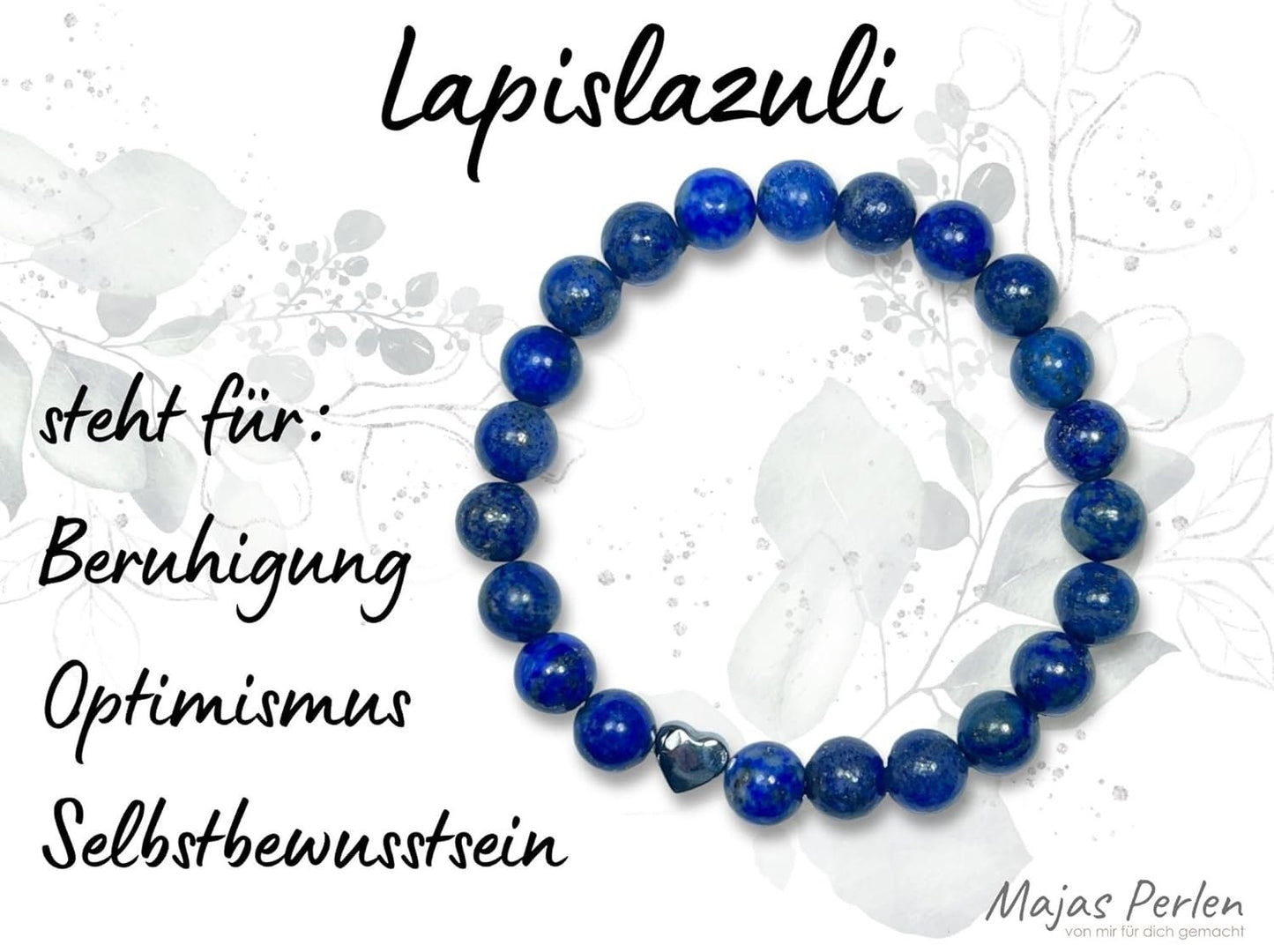 Lapislazuli Armband echt Perlen 8mm Herzperle Edelstahl Silber Gold Roségold - Perlenarmband Selbstbewustsein Optimismus Beruhigung