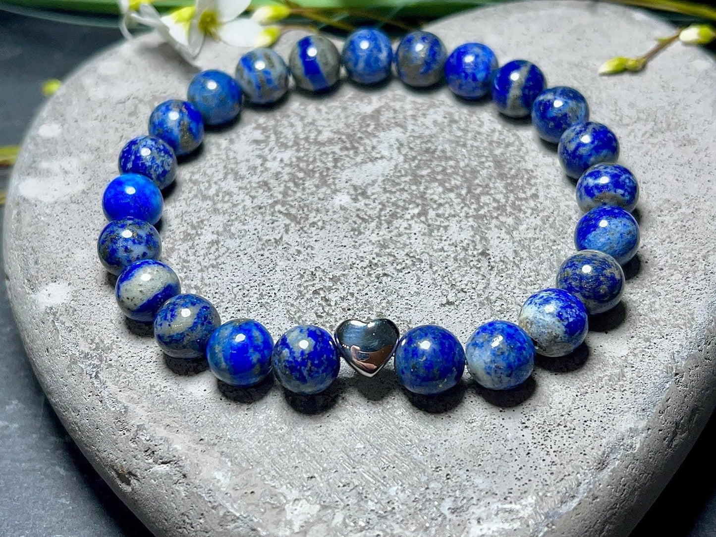 Lapislazuli Armband echt Perlen 8mm Herzperle Edelstahl Silber Gold Roségold - Perlenarmband Selbstbewustsein Optimismus Beruhigung
