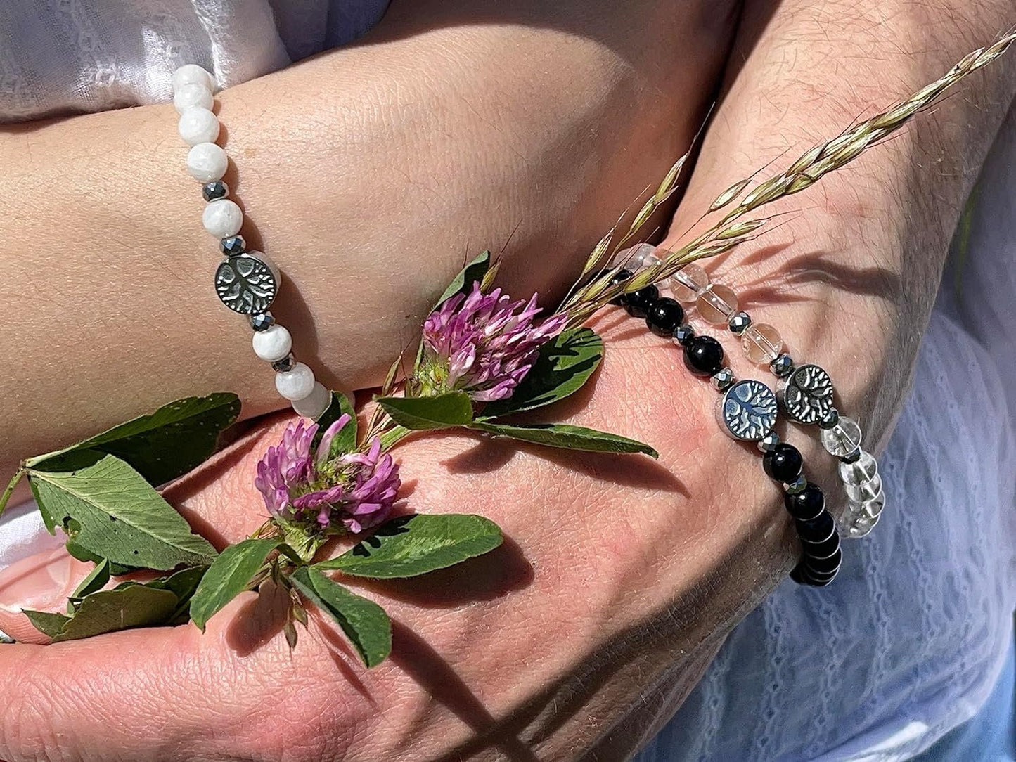 Bergkristall Armband Perlen echt 6mm Lebensbaum Hämatit Silber - Handmade Perlenarmband Reinheit Bewusstsein Klarheit - Spiritueller Schmuck