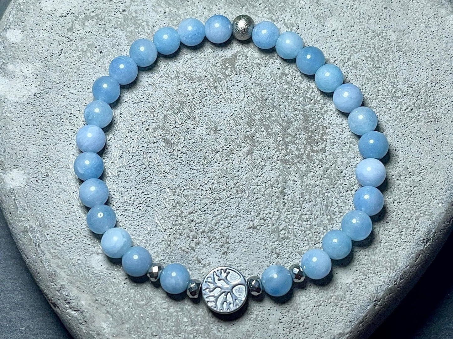 Chalcedon Armband Perlen echt 6mm Lebensbaum Hämatit Silber - Handmade Perlenarmband innere Ruhe Selbstvertauen Aufmerksamkeit - unisex