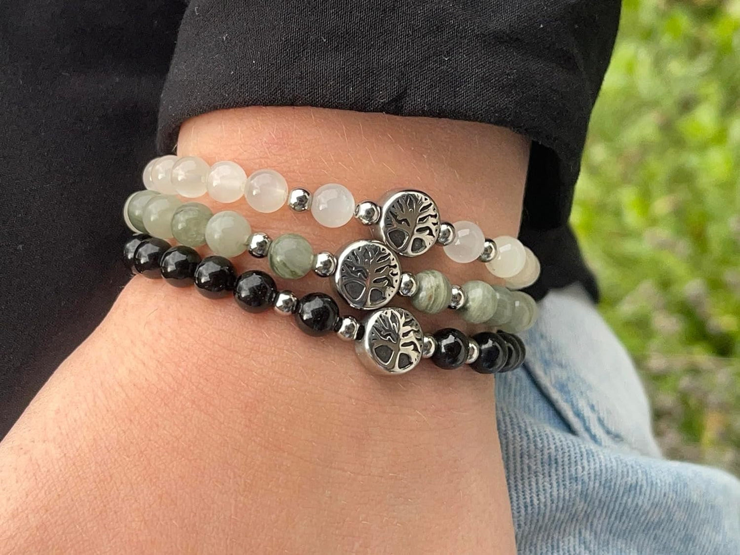 Rutilquarz Armband mit Perlen echt 6mm Lebensbaum Edelstahl Silber oder Gold - Handmade Perlenarmband Energie Stabilität Selbstvertrauen