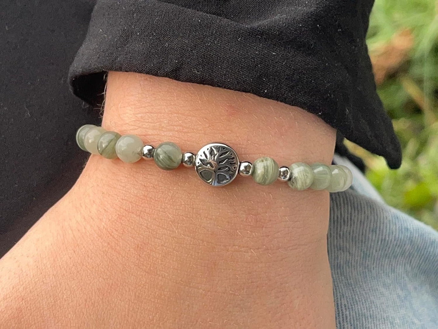 Rutilquarz Armband mit Perlen echt 6mm Lebensbaum Edelstahl Silber oder Gold - Handmade Perlenarmband Energie Stabilität Selbstvertrauen