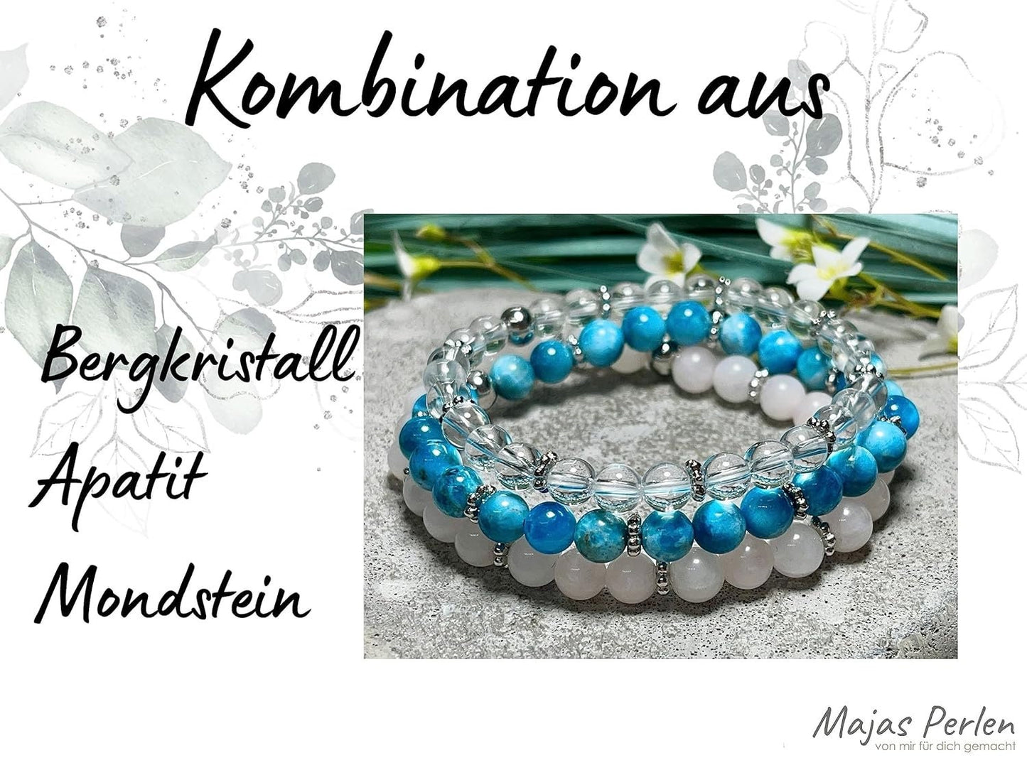 Apatit Armband mit Perlen echt 6mm Daisyperlen echt Platiniert oder Vergoldet - Handmade Perlenarmband Offenheit Lebendigkeit Kontaktfreude