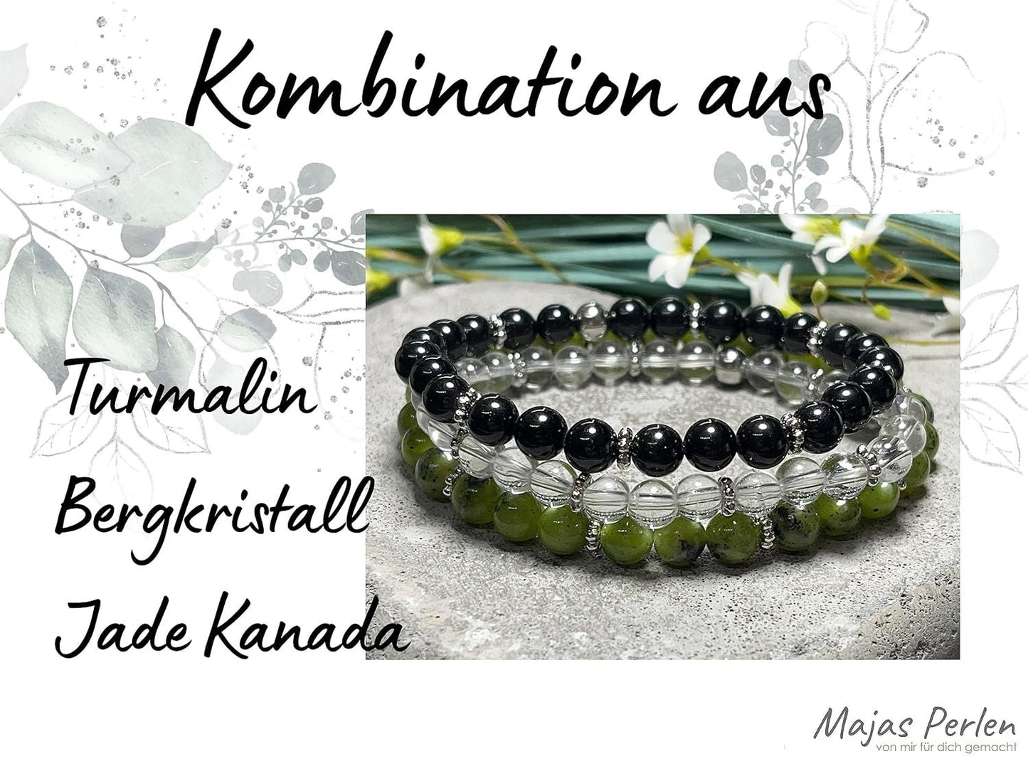Jade Myanmar Armband mit Perlen 6mm Daisyperlen echt Platiniert oder Vergoldet - Handmade Perlenarmband Ausgeglichenheit innere Ruhe Mut