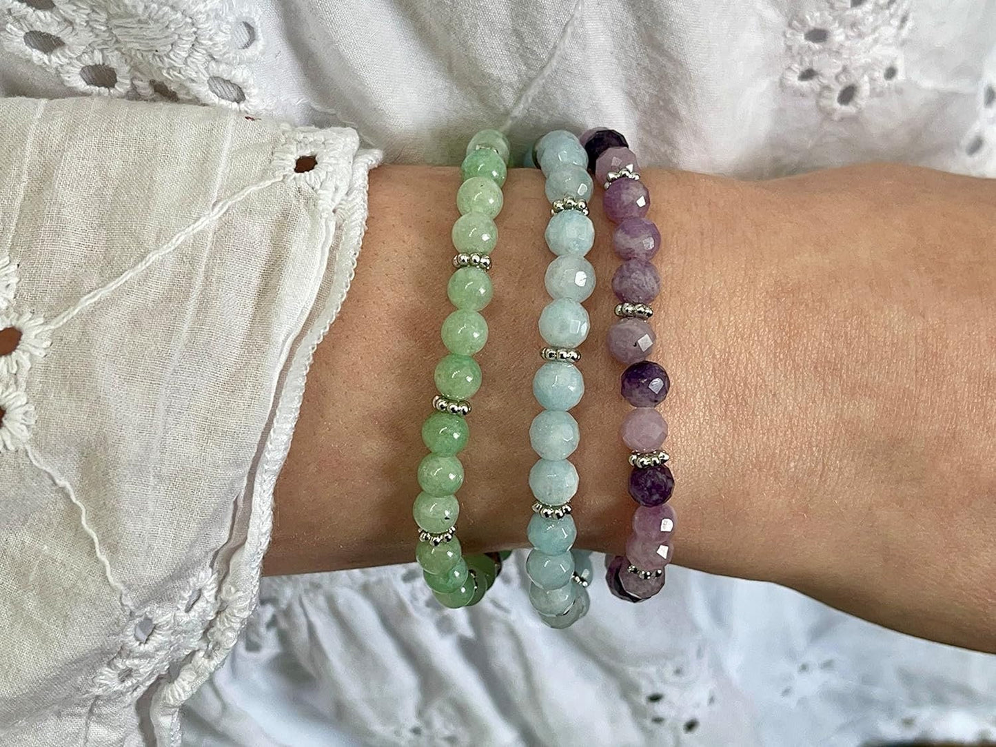 Jade Myanmar Armband mit Perlen 6mm Daisyperlen echt Platiniert oder Vergoldet - Handmade Perlenarmband Ausgeglichenheit innere Ruhe Mut