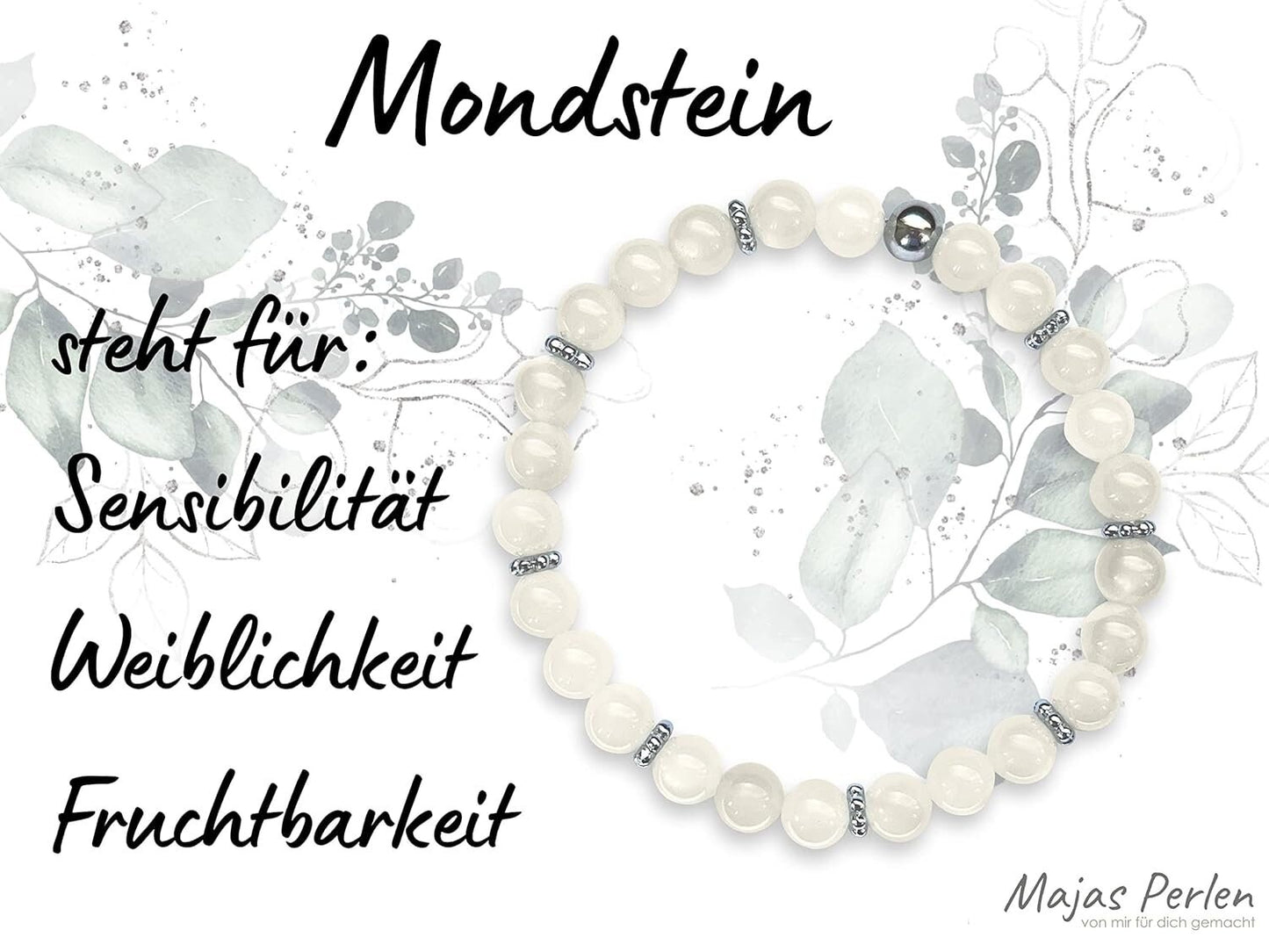 Mondstein Armband Perlen 6mm Daisyperlen echt Platiniert oder Vergoldet - Handmade Perlenarmband Sensibilität Fruchtbarkeit Weiblichkeit