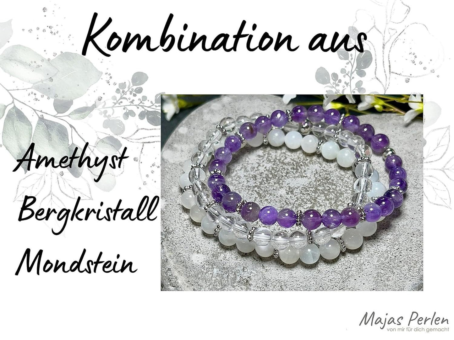 Mondstein Armband Perlen 6mm Daisyperlen echt Platiniert oder Vergoldet - Handmade Perlenarmband Sensibilität Fruchtbarkeit Weiblichkeit