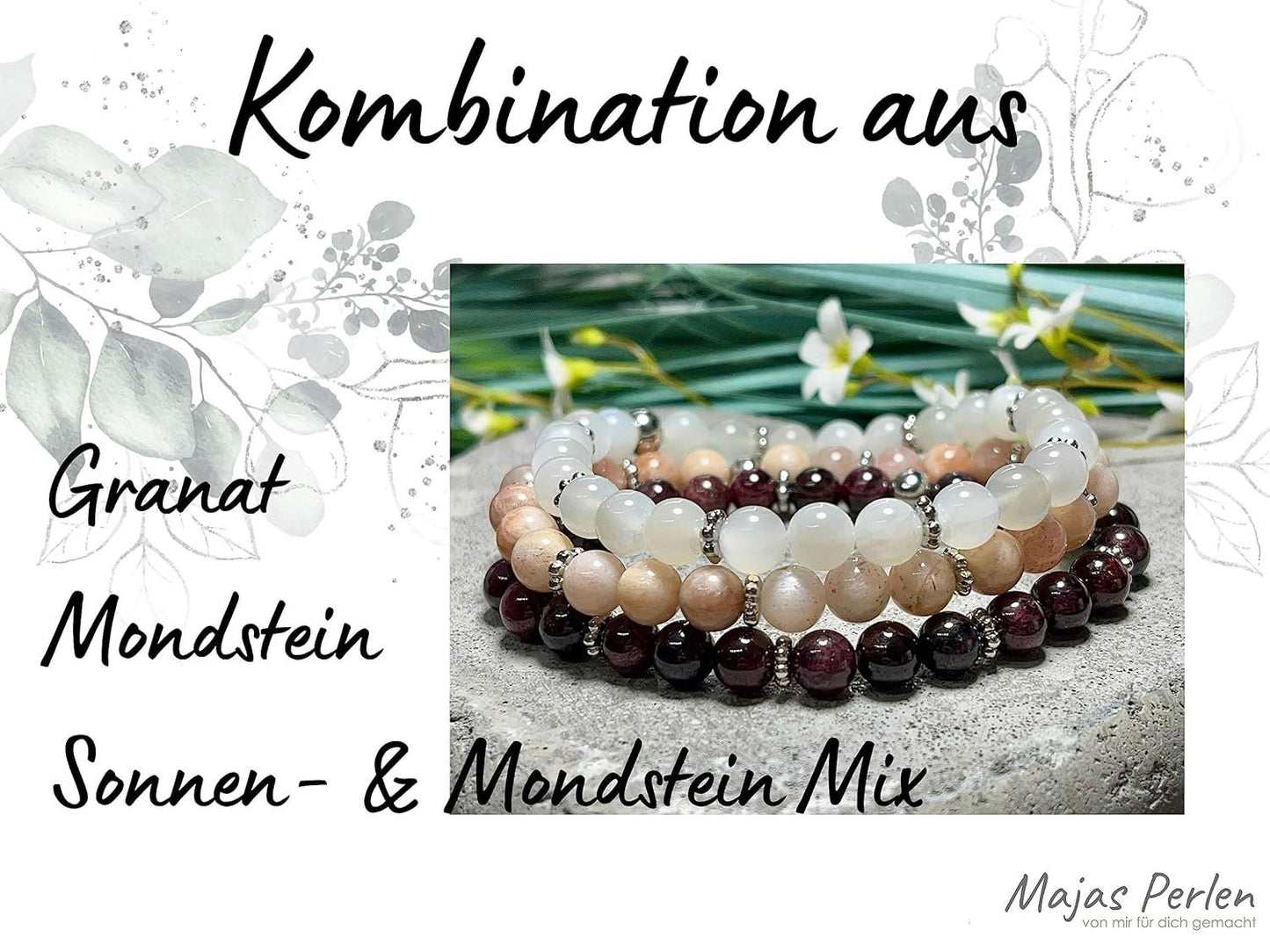 Mondstein Sonnenstein Mix Armband mit Perlen 6mm Daisyperlen echt Platiniert oder Vergoldet - Handmade Perlenarmband Herzenswärme Heiterkeit