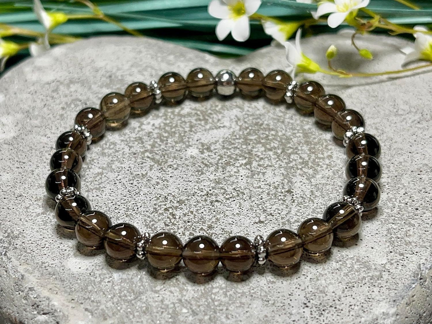 Rauchquarz Armband Perlen echt 6mm Daisyperlen echt Platiniert oder Vergoldet - Handmade Perlenarmband Kraft Lebensfreude positive Gedanken