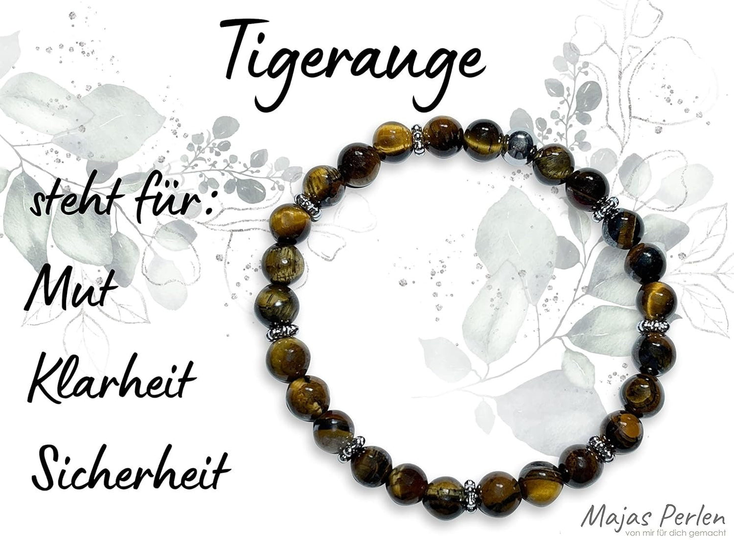 Tigerauge Armband mit Perlen echt 6mm Daisyperlen echt Platiniert oder Vergoldet - Handmade Perlenarmband für Mut Klarheit Sicherheit