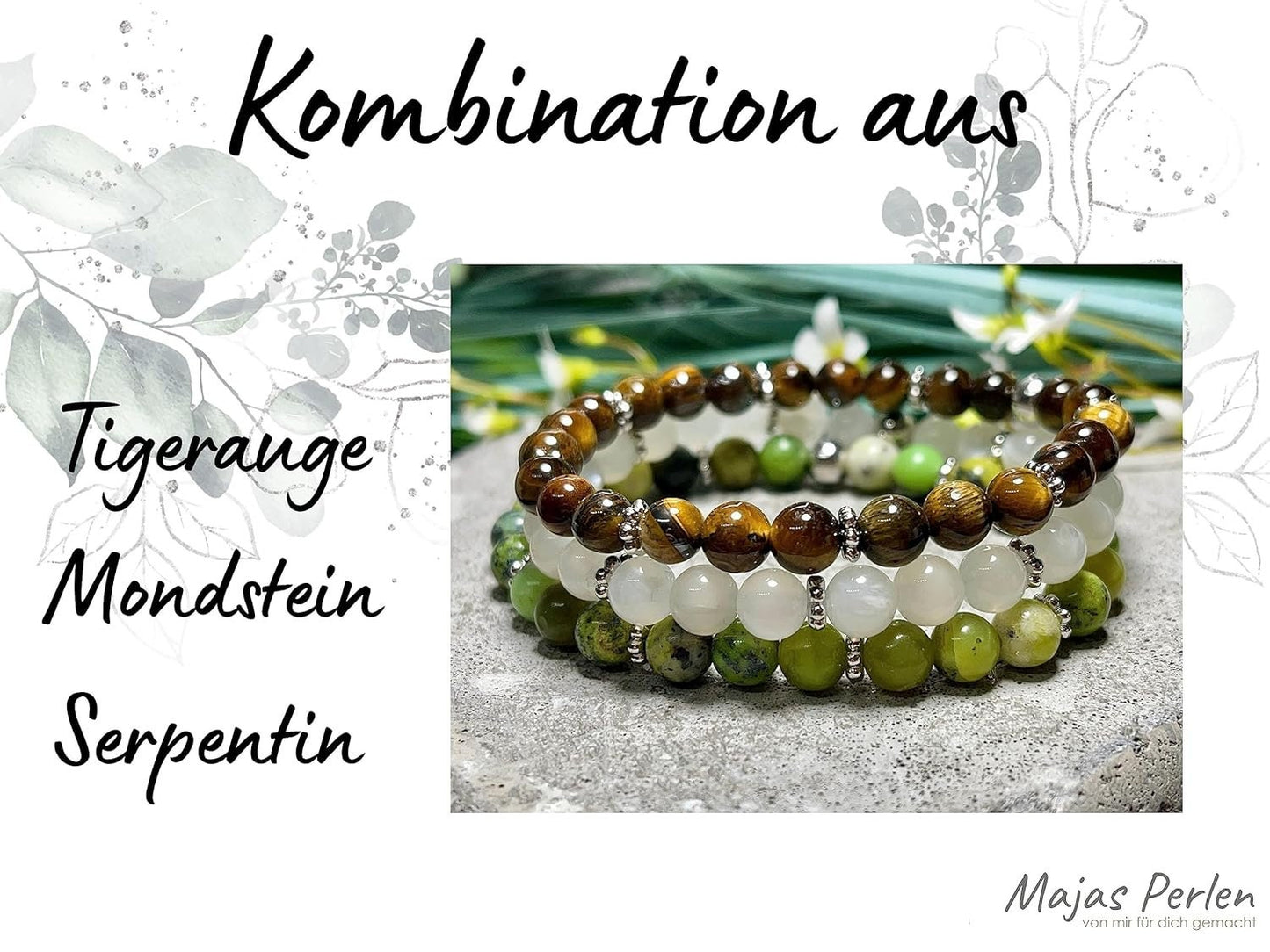 Tigerauge Armband mit Perlen echt 6mm Daisyperlen echt Platiniert oder Vergoldet - Handmade Perlenarmband für Mut Klarheit Sicherheit