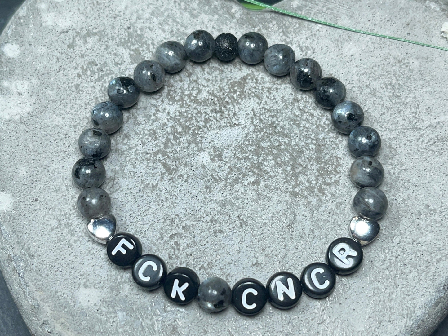 Armband Fuck Cancer Labradorit Herz echt Platiniert - Krebs sucks Brustkrebs Geschenk Glücksbringer Aufmunterung Genesung