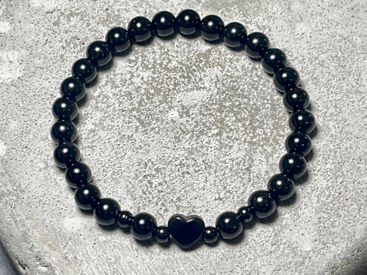 Armband Turmalin Schörl Herz Edelstahl Ionisiert - Perlenarmband für Schutz Kraft Stärke - Spiritueller Schmuck