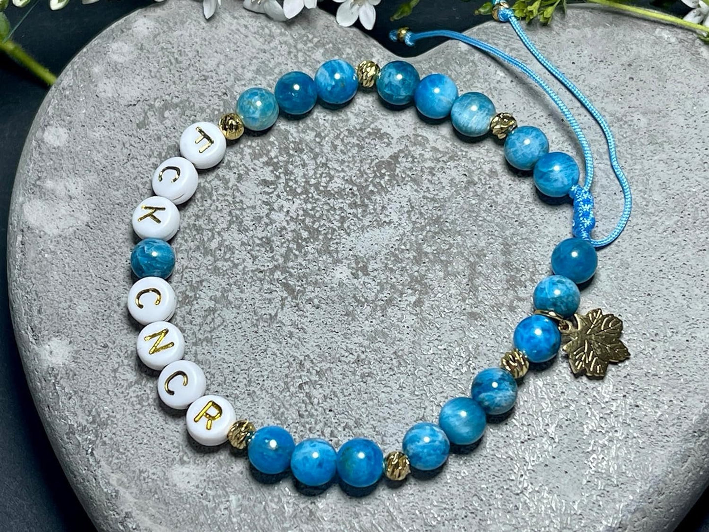 Armband Fuck Cancer Apatit vergoldet Makramee Geschenk Aufmunterung Genesung Brustkrebs Wunschedelstein Perlenarmband Schutzstein