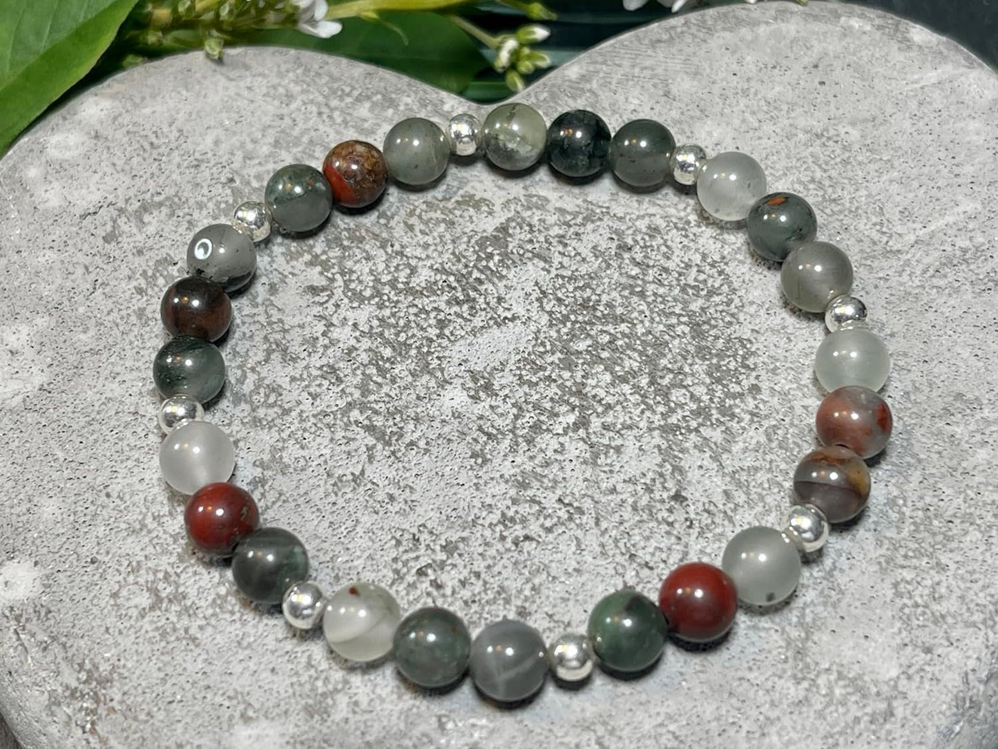 Armband Heliotrop Perlen echt 6mm mit Sterling Silber 925 Perlen Gold Roségold plated - Vitalität Konzentration Mitgefühl - Spirituell