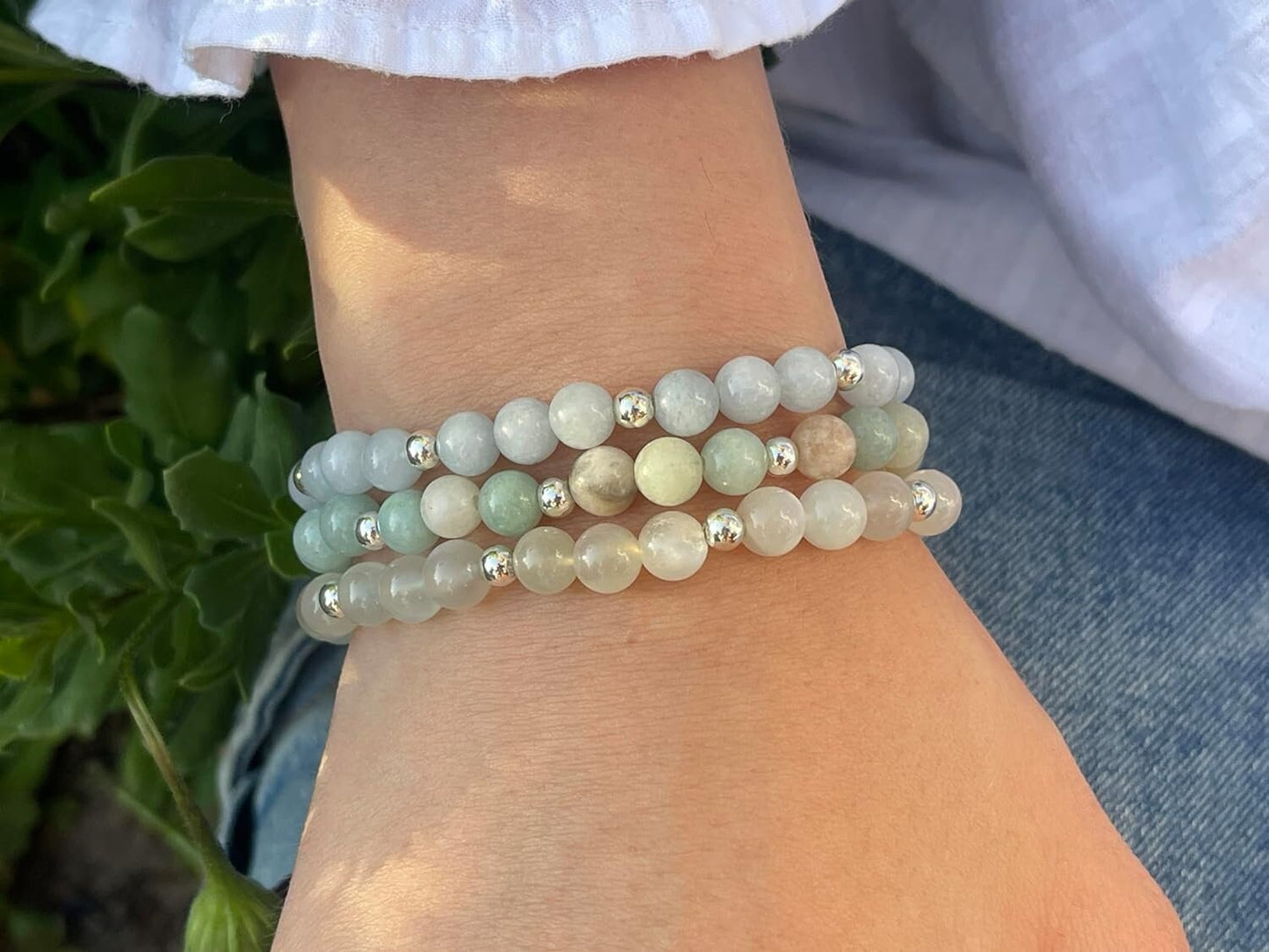 Armband Amazonit Perlen echt 6mm mit Sterling Silber 925 Perlen Gold Roségold plated - Geduld Toleranz Beruhigung - Spirituell