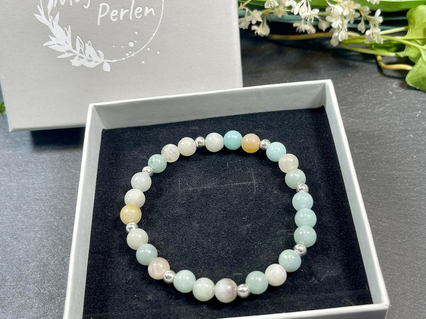 Armband Amazonit Perlen echt 6mm mit Sterling Silber 925 Perlen Gold Roségold plated - Geduld Toleranz Beruhigung - Spirituell
