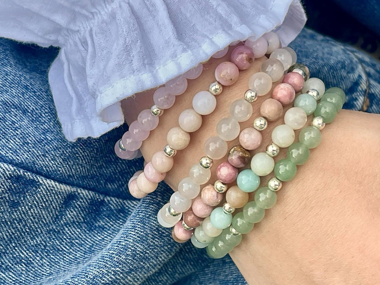 Armband Amazonit Perlen echt 6mm mit Sterling Silber 925 Perlen Gold Roségold plated - Geduld Toleranz Beruhigung - Spirituell