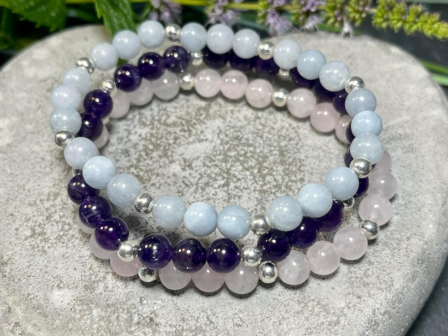 Armband Amethyst Perlen echt 6mm mit Sterling Silber 925 Perlen Gold Roségold plated - wahre Liebe Inspiration Energie - Spirituell