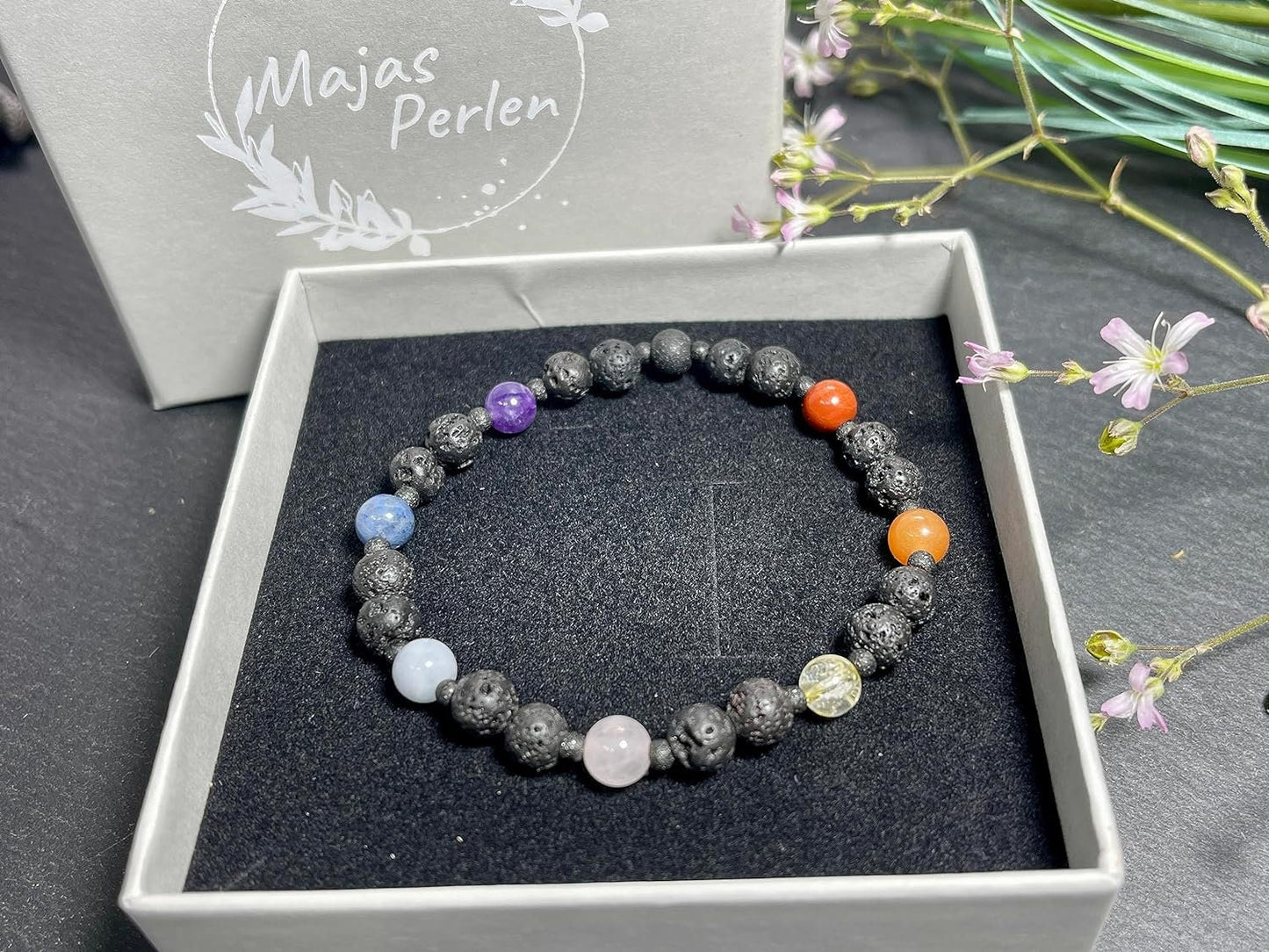 Armband Chakra Diffusor Amethyst Dumortierit Aquamarin Rosenquarz Citrin Aventurin Jaspis Lava 6mm Edelstahl Ionisiert Spiritueller Schmuck