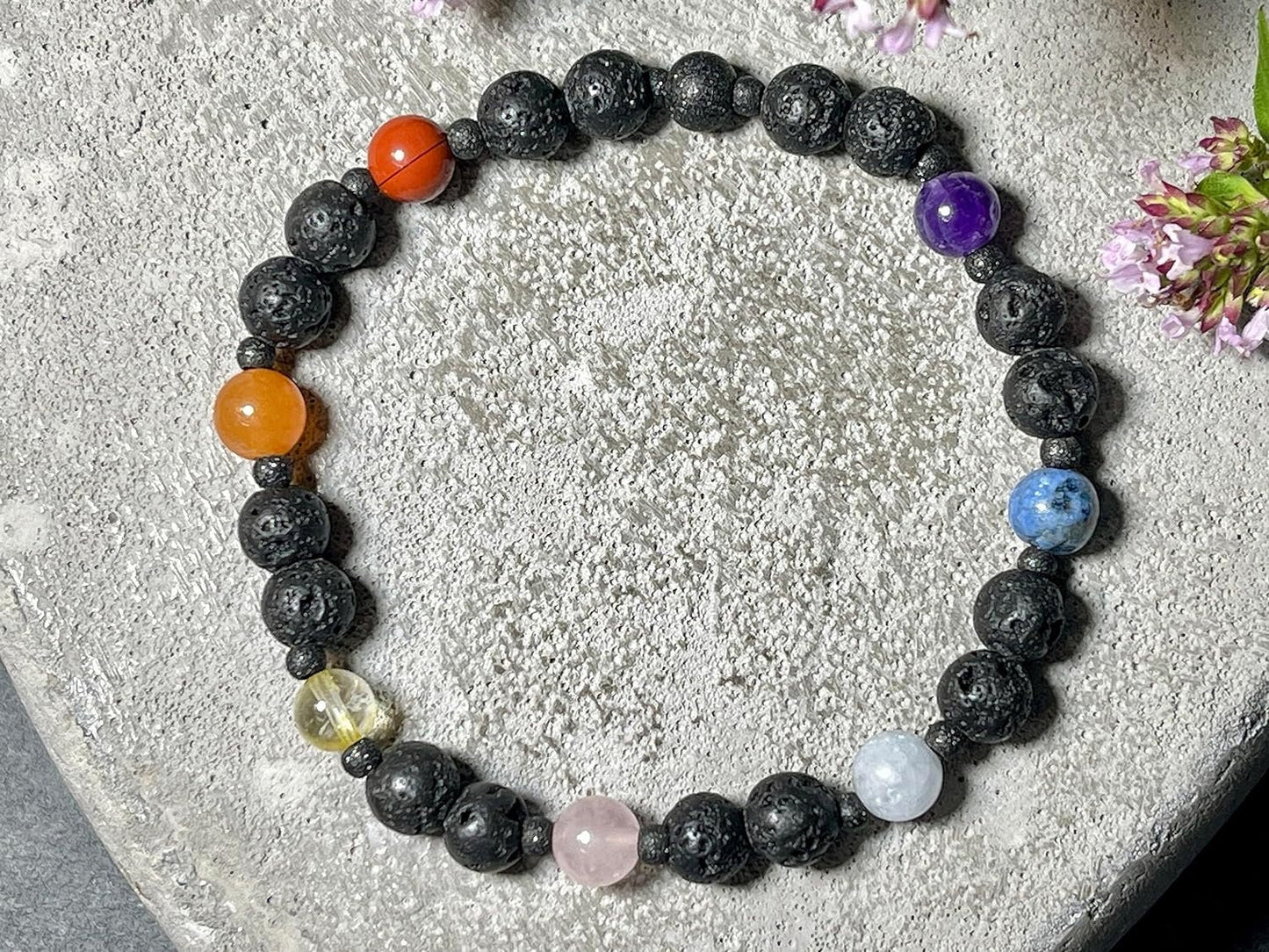 Armband Chakra Diffusor Amethyst Dumortierit Aquamarin Rosenquarz Citrin Aventurin Jaspis Lava 6mm Edelstahl Ionisiert Spiritueller Schmuck