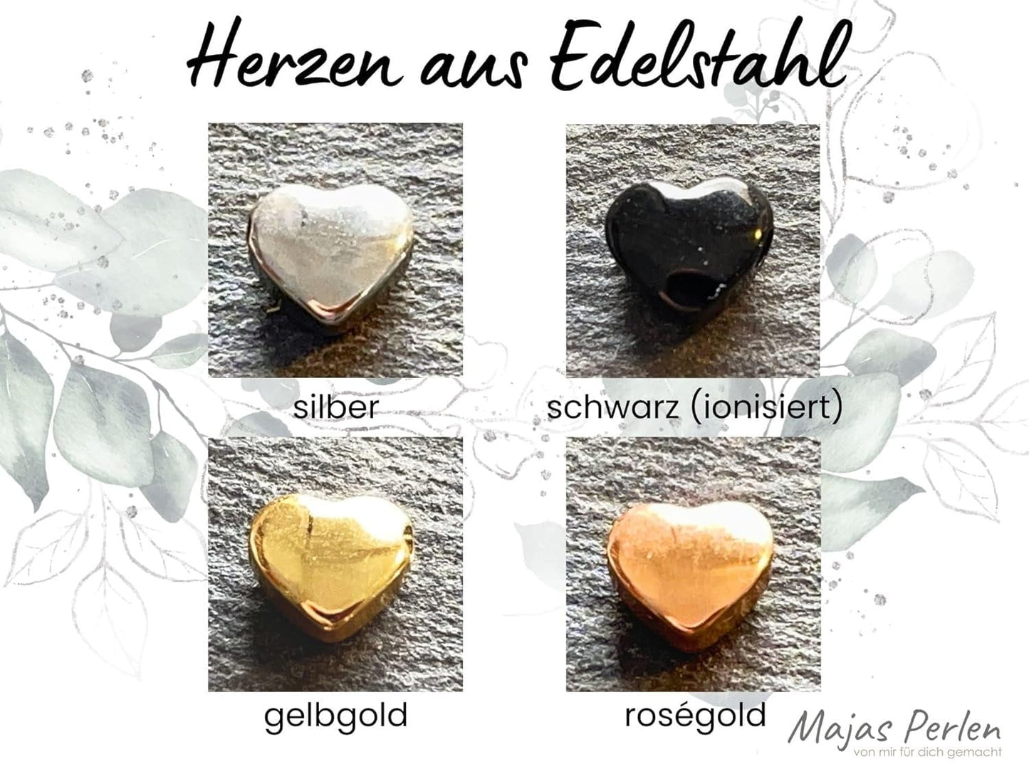 Mondstein Armband echt mit Perlen 8mm und Herzperle Edelstahl Silber Gold Roségold - Perlenarmband Weiblichkeit Fruchtbarkeit - spirituell