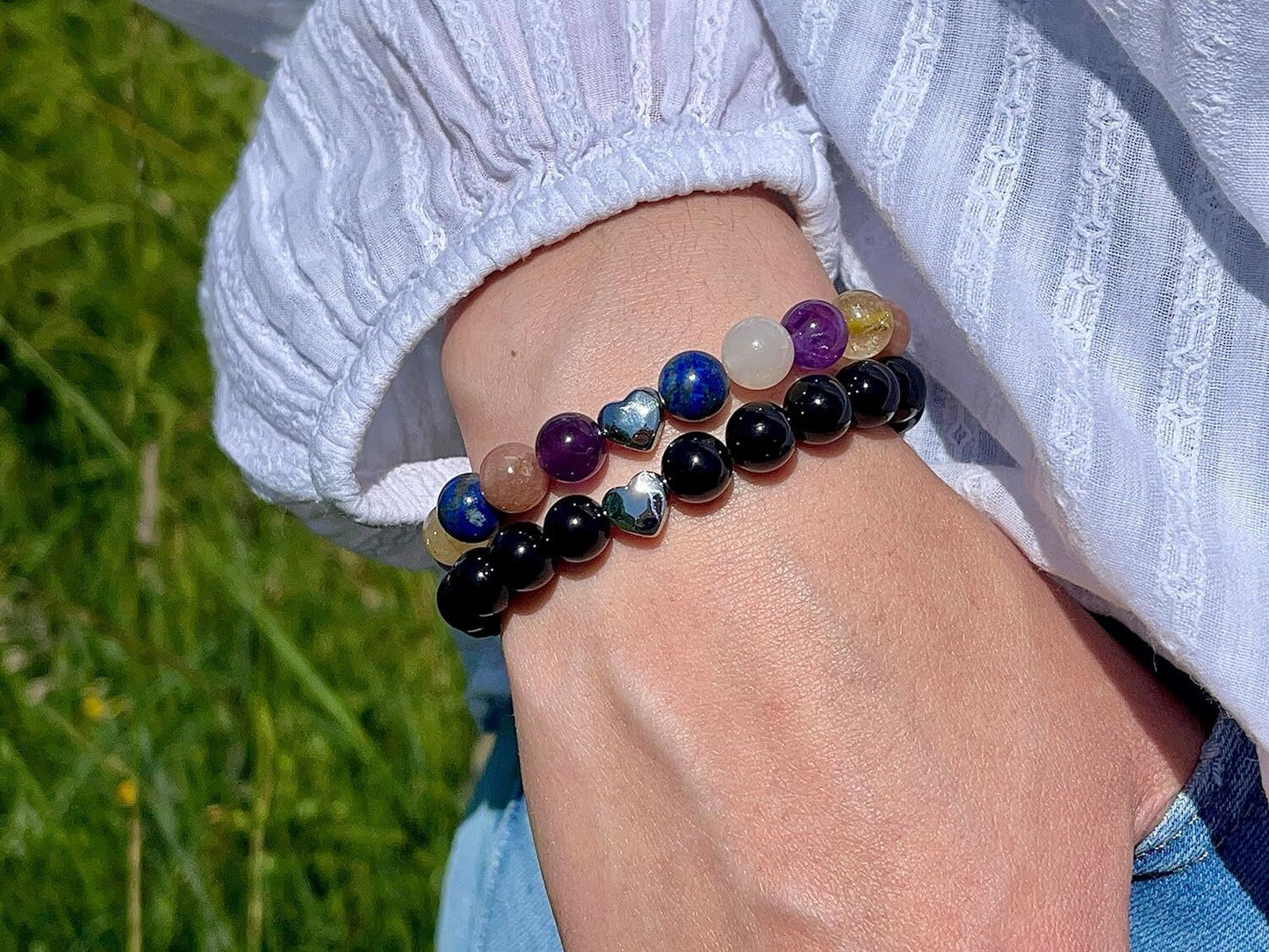 Granat Armband echt mit Perlen 8mm und Herzperle Edelstahl Silber Gold Roségold - Perlenarmband Fantasie Kreativität - Spiritueller Schmuck