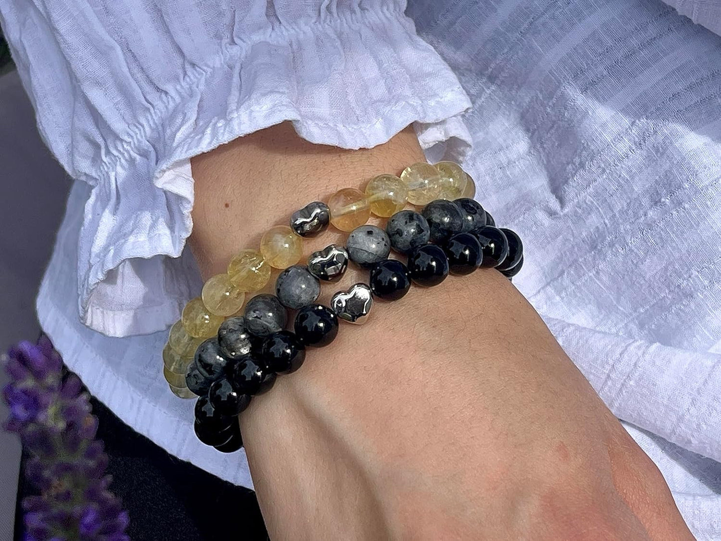 Citrin Armband echt mit Perlen 8mm und Herzperle Edelstahl Silber Gold Roségold - Perlenarmband Bewusstsein Klarheit - spiritueller Schmuck