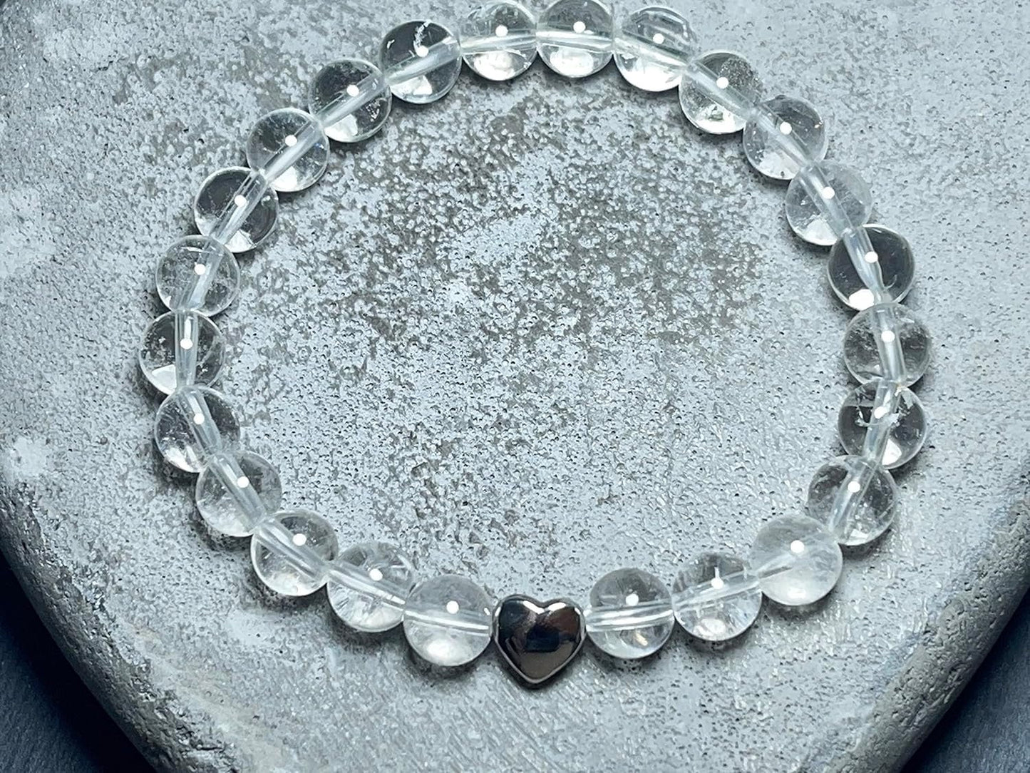 Bergkristall Armband echt mit Perlen 8mm und Herzperle Edelstahl Silber Gold Roségold - Perlenarmband Bewusstsein Klarheit