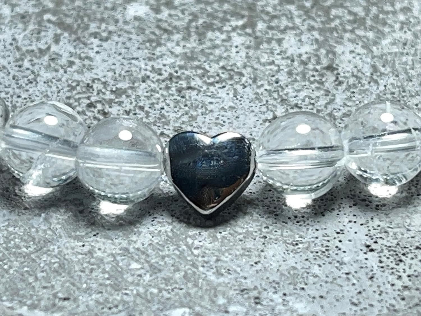 Bergkristall Armband echt mit Perlen 8mm und Herzperle Edelstahl Silber Gold Roségold - Perlenarmband Bewusstsein Klarheit