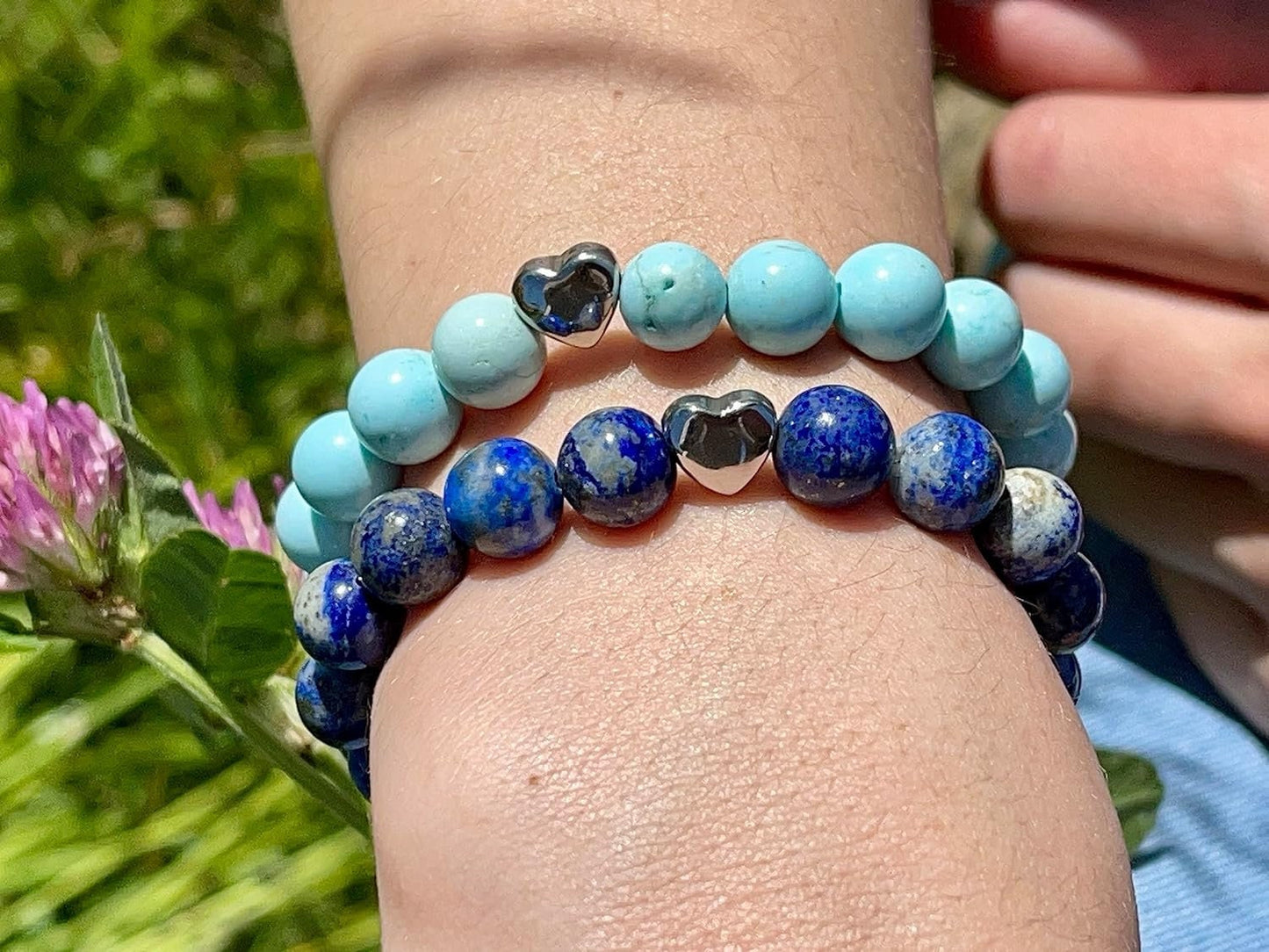 Lapislazuli Armband echt Perlen 8mm Herzperle Edelstahl Silber Gold Roségold - Perlenarmband Selbstbewustsein Optimismus Beruhigung