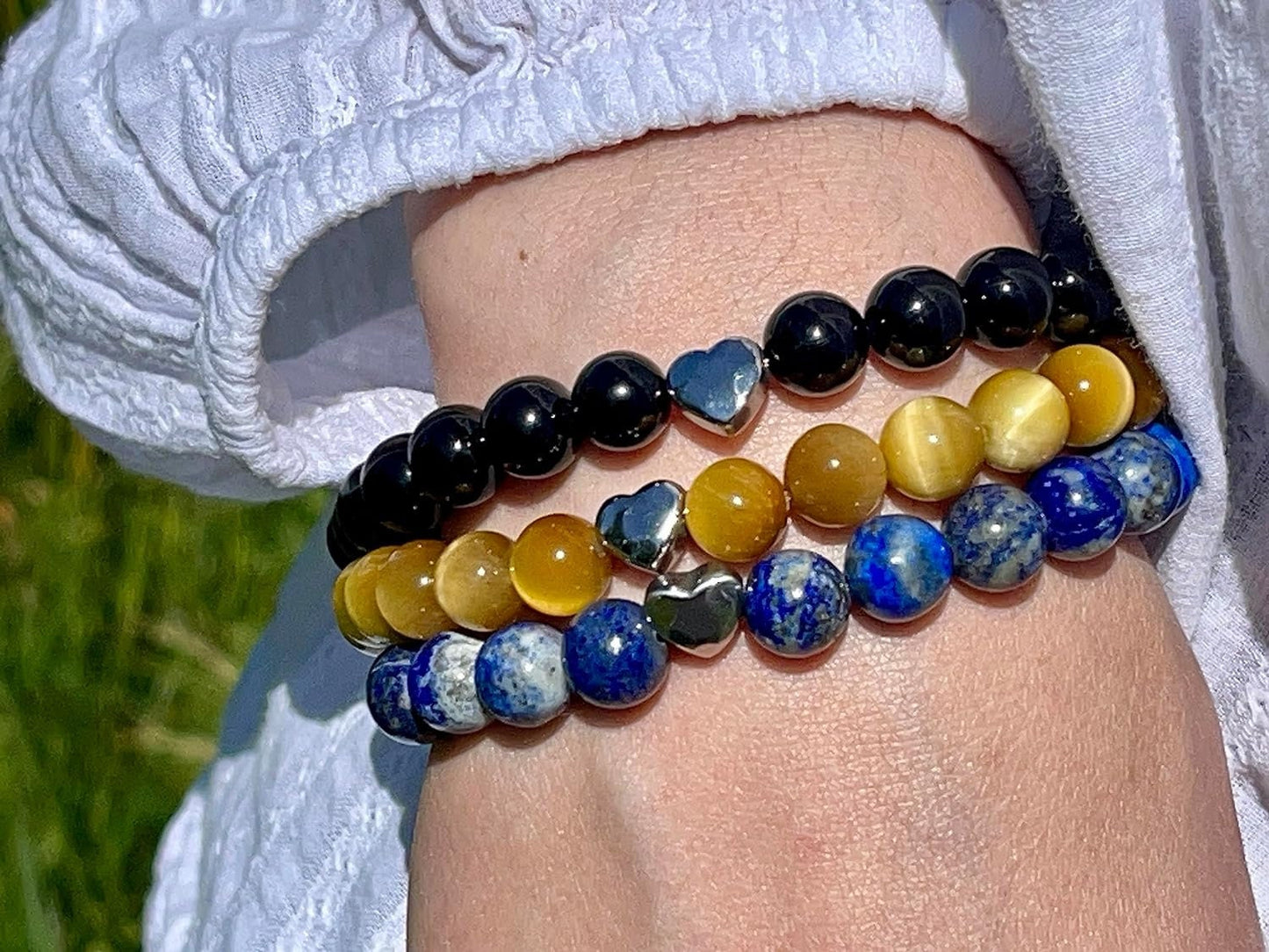 Lapislazuli Armband echt Perlen 8mm Herzperle Edelstahl Silber Gold Roségold - Perlenarmband Selbstbewustsein Optimismus Beruhigung