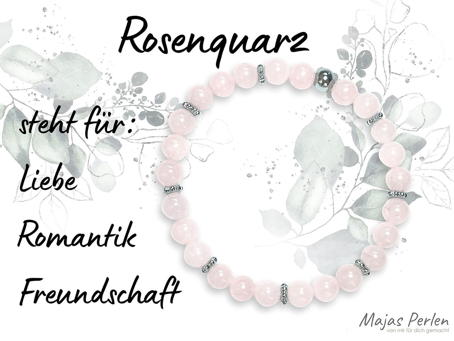 Rosenquarz Armband Perlen echt 6mm Daisyperlen echt Platiniert oder Vergoldet - Handmade Perlenarmband für Liebe Freundschaft und Romantik